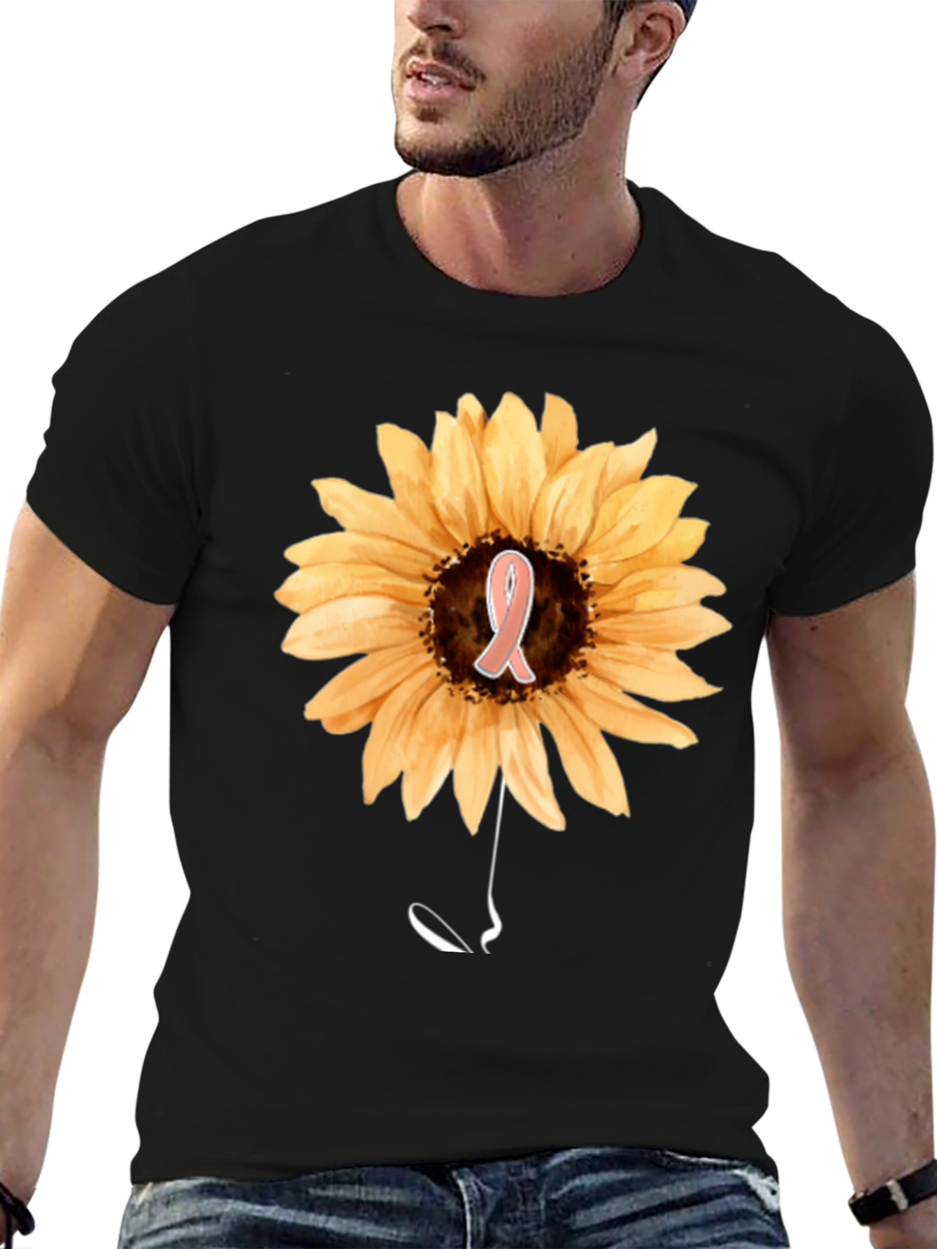 Sunflower Awareness Ribbon Black T-Shirt