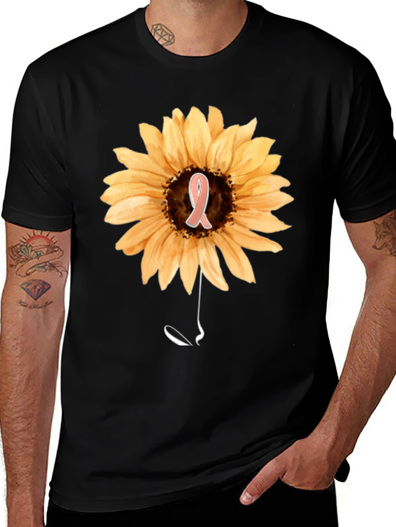 Sunflower Awareness Ribbon Black T-Shirt