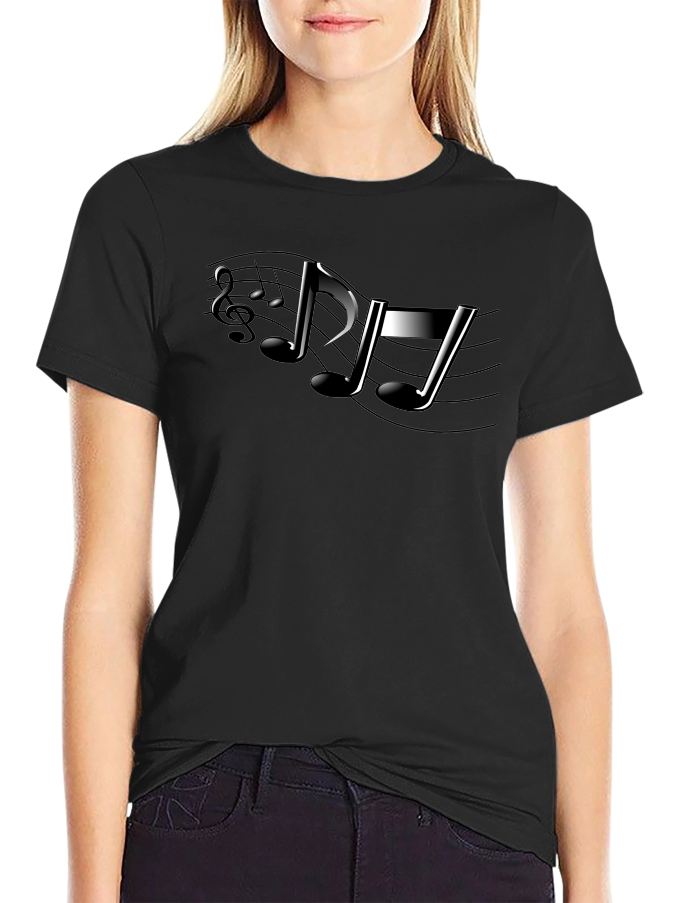 Musical Note Graphic Black T-Shirt