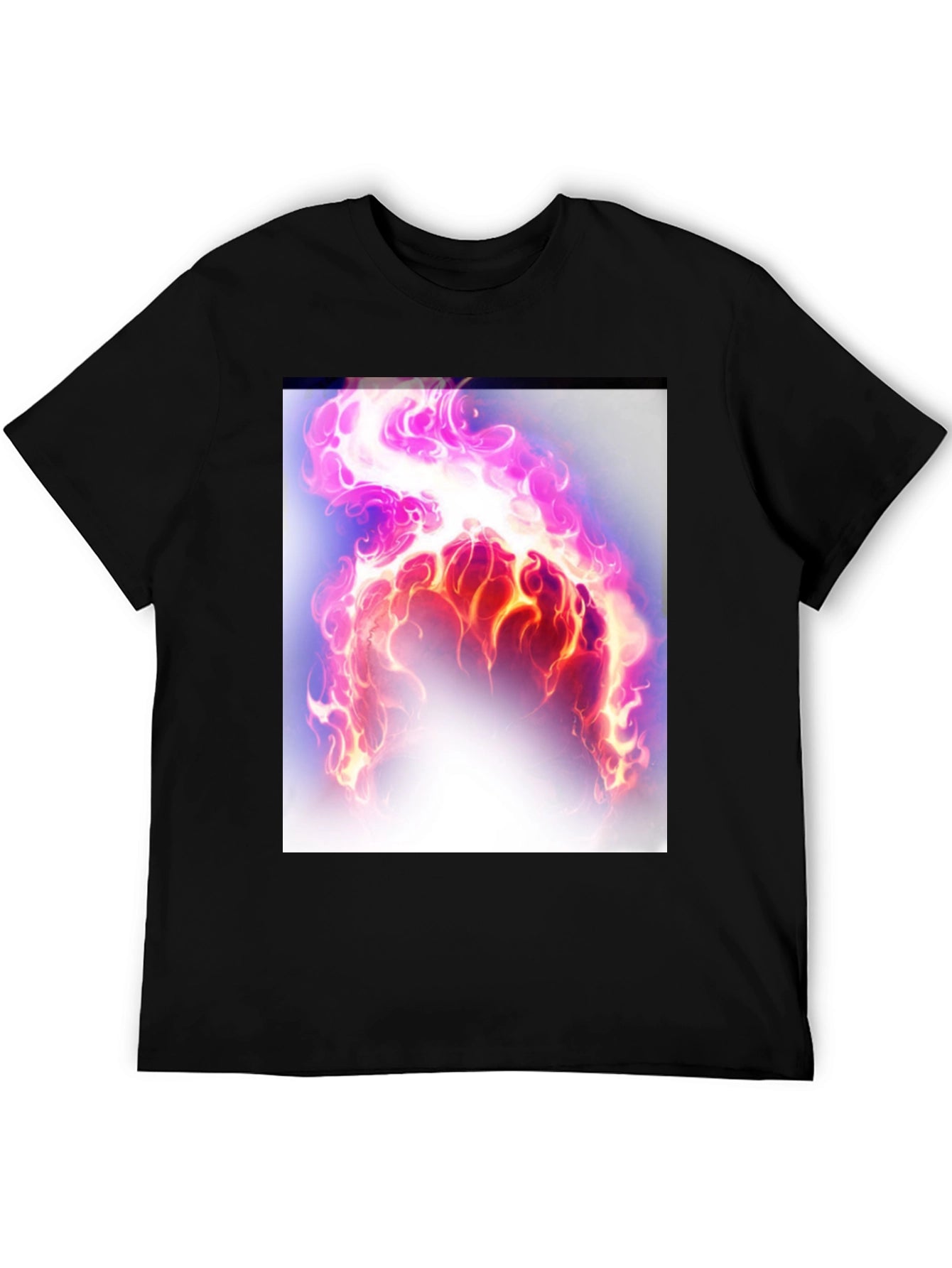 Flaming Aura Graphic Tee - Black Cotton Casual Shirt