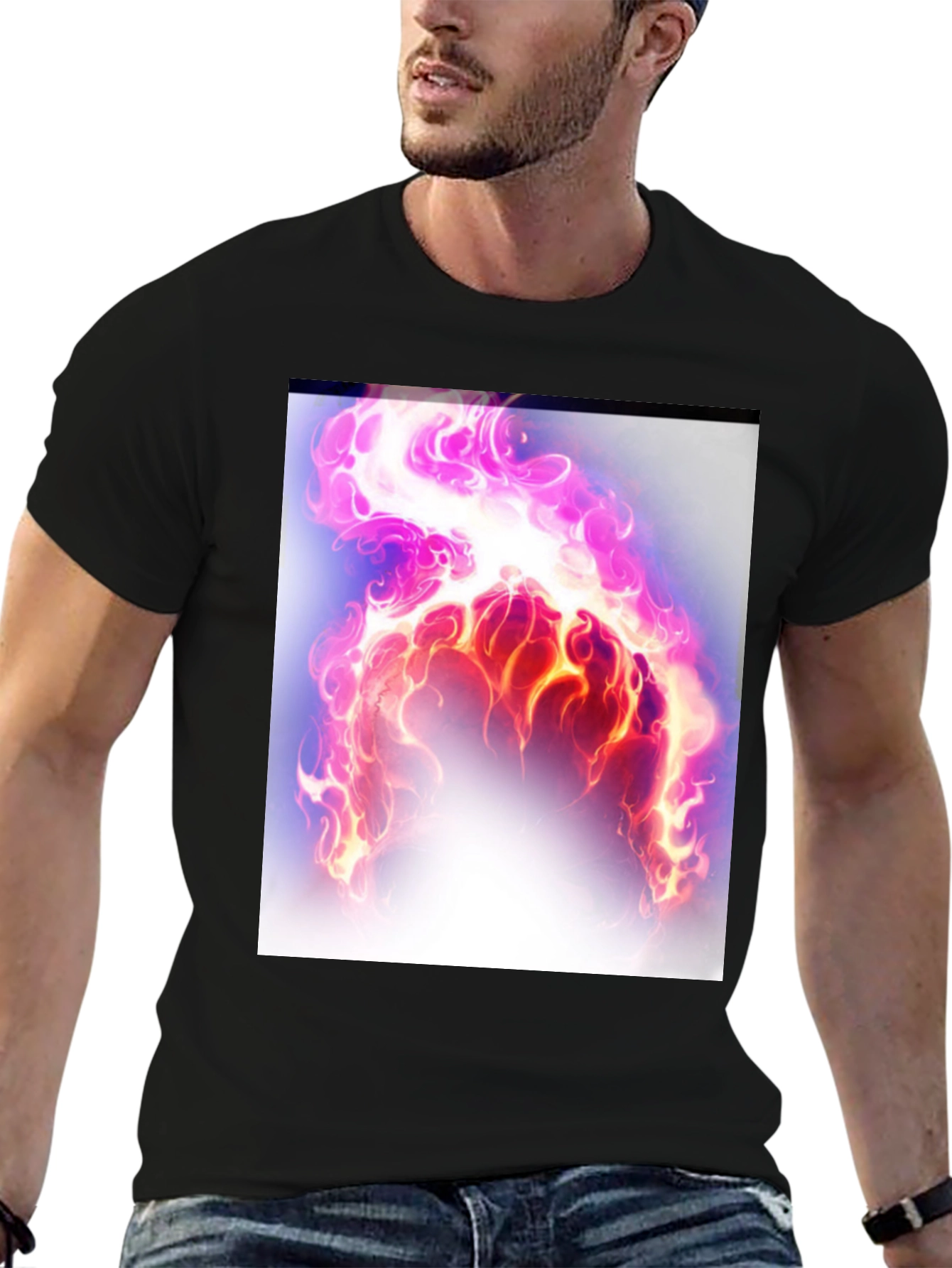 Flaming Aura Graphic Tee - Black Cotton Casual Shirt