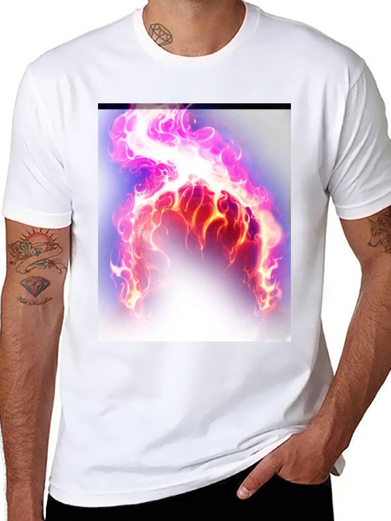 Flaming Aura Graphic Tee - Black Cotton Casual Shirt