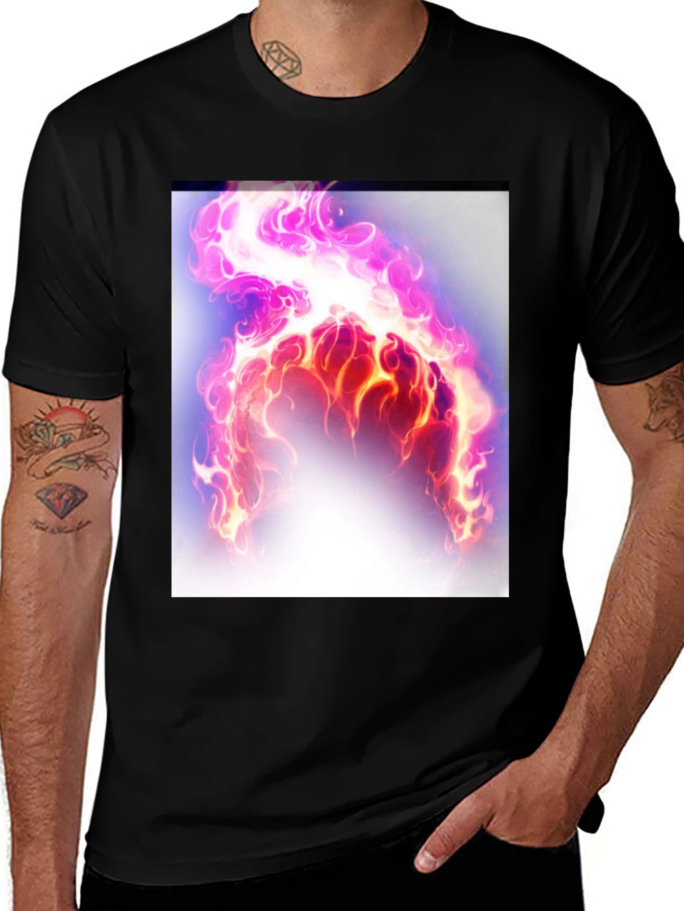 Flaming Aura Graphic Tee - Black Cotton Casual Shirt