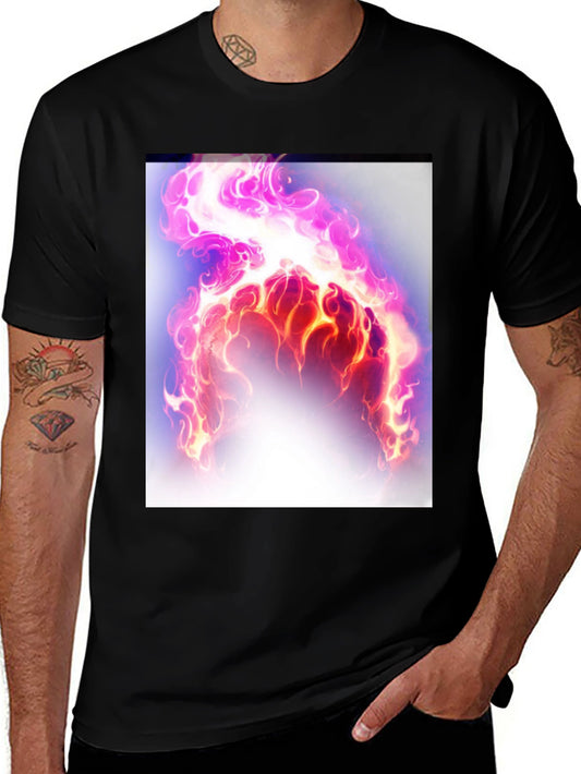 Flaming Aura Graphic Tee - Black Cotton Casual Shirt