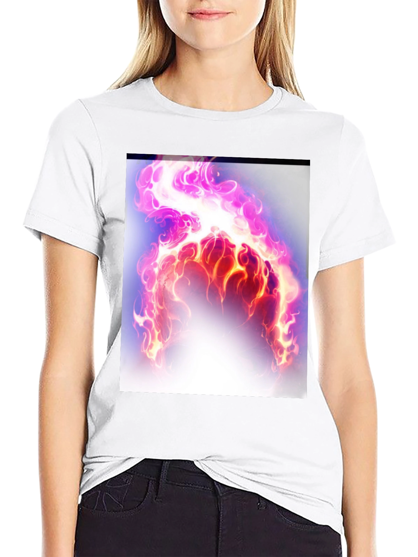 Flaming Aura Graphic Tee - Black Cotton Casual Shirt