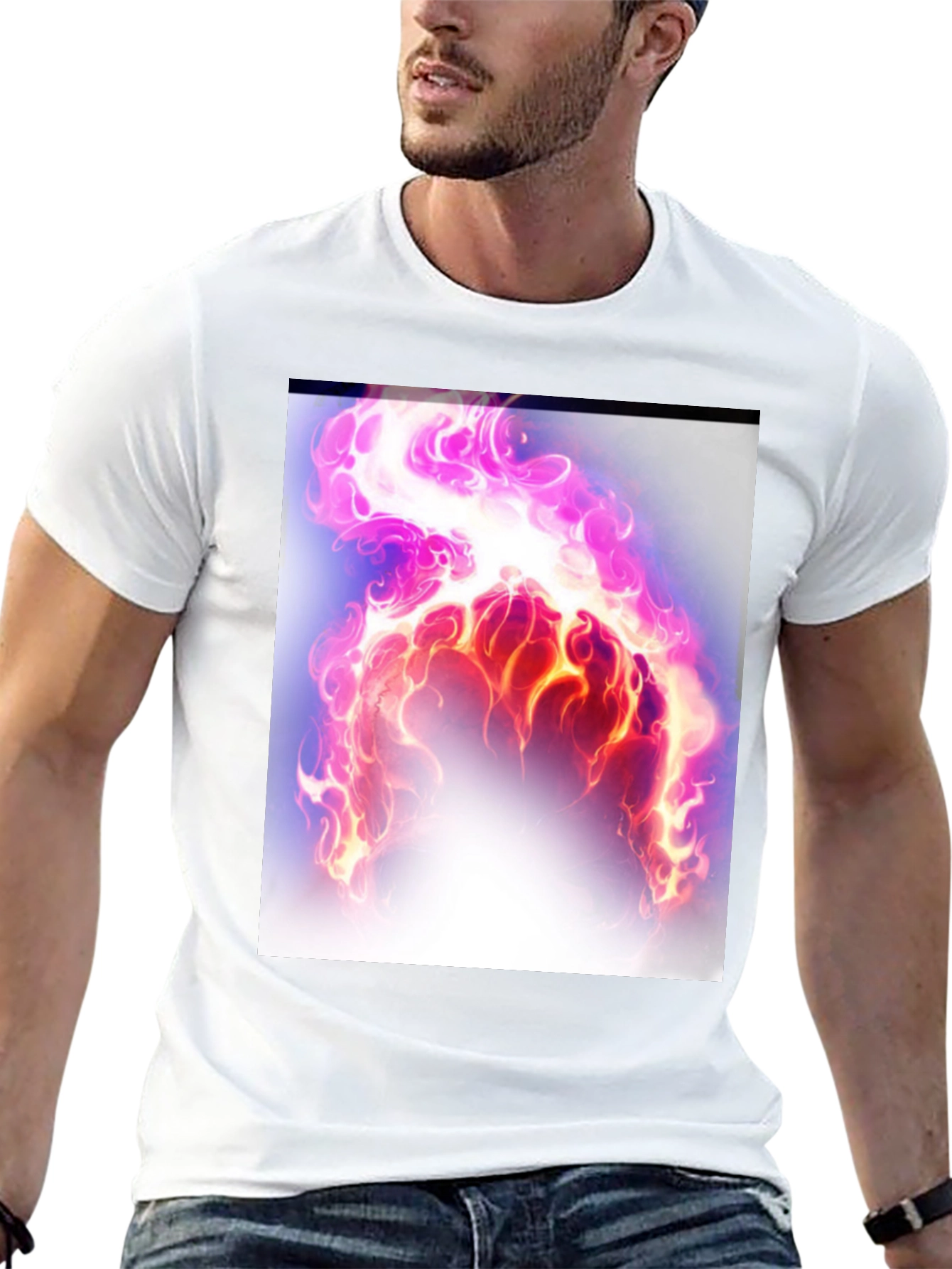 Flaming Aura Graphic Tee - Black Cotton Casual Shirt
