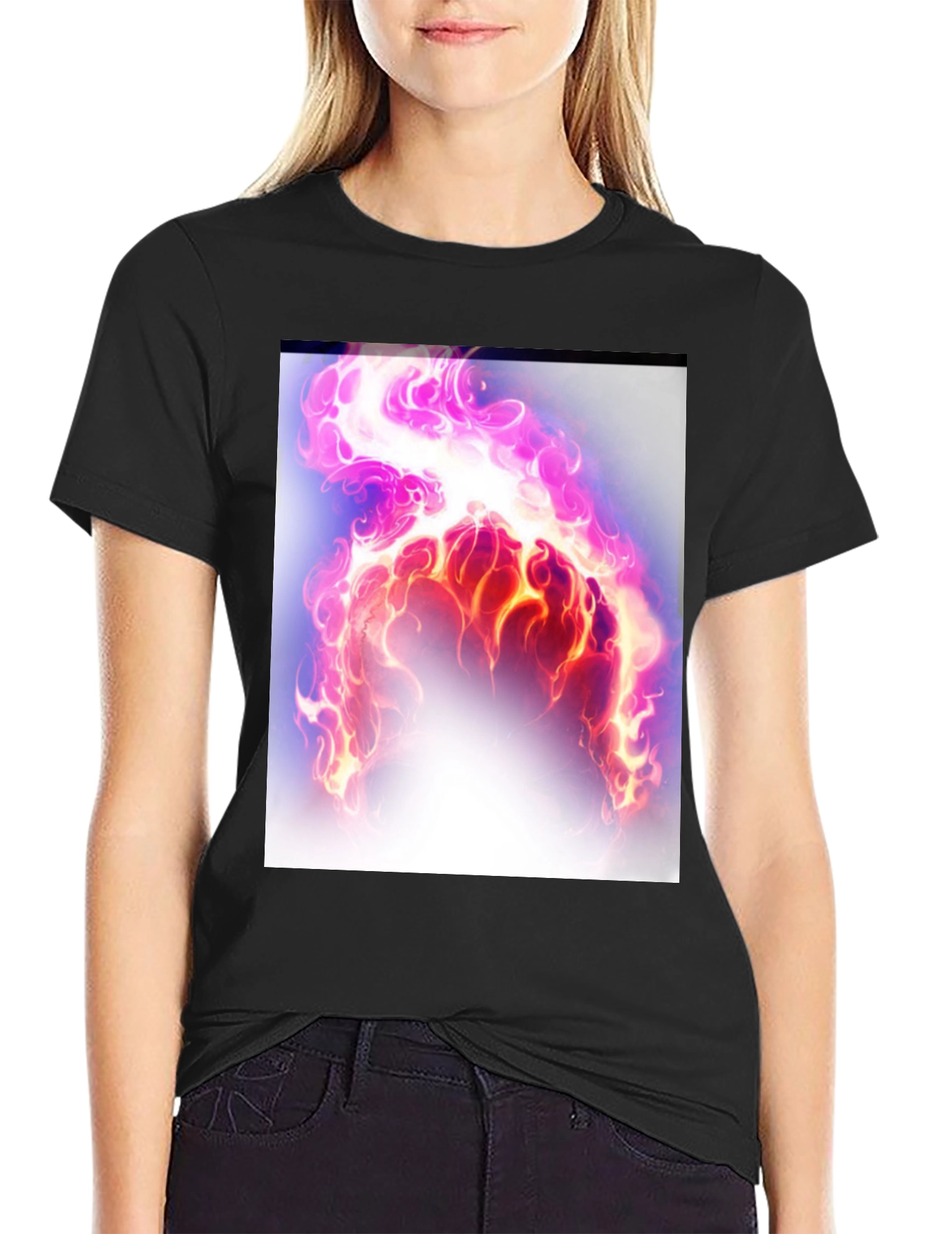 Flaming Aura Graphic Tee - Black Cotton Casual Shirt