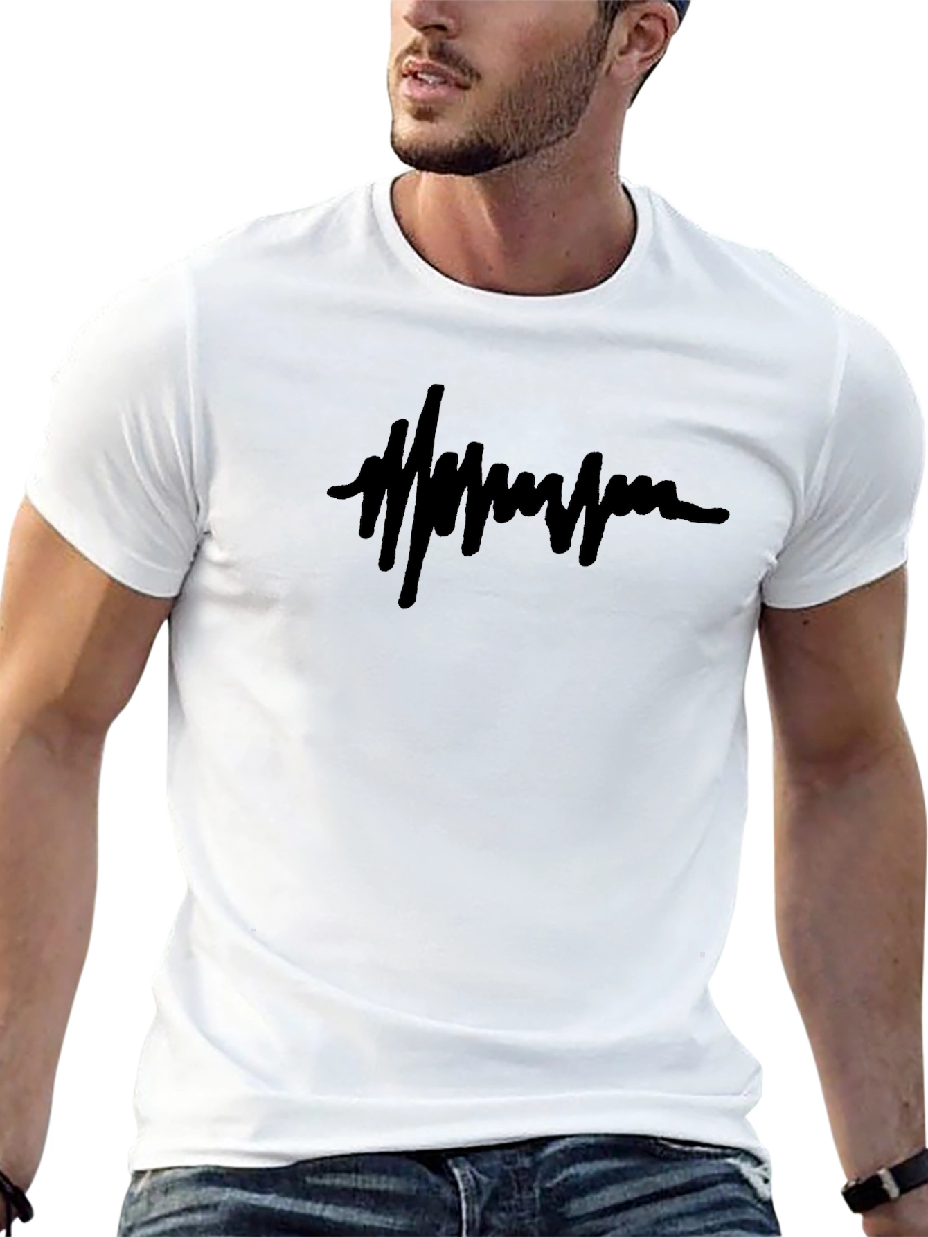 Mens Black T-Shirt with Abstract Line Design