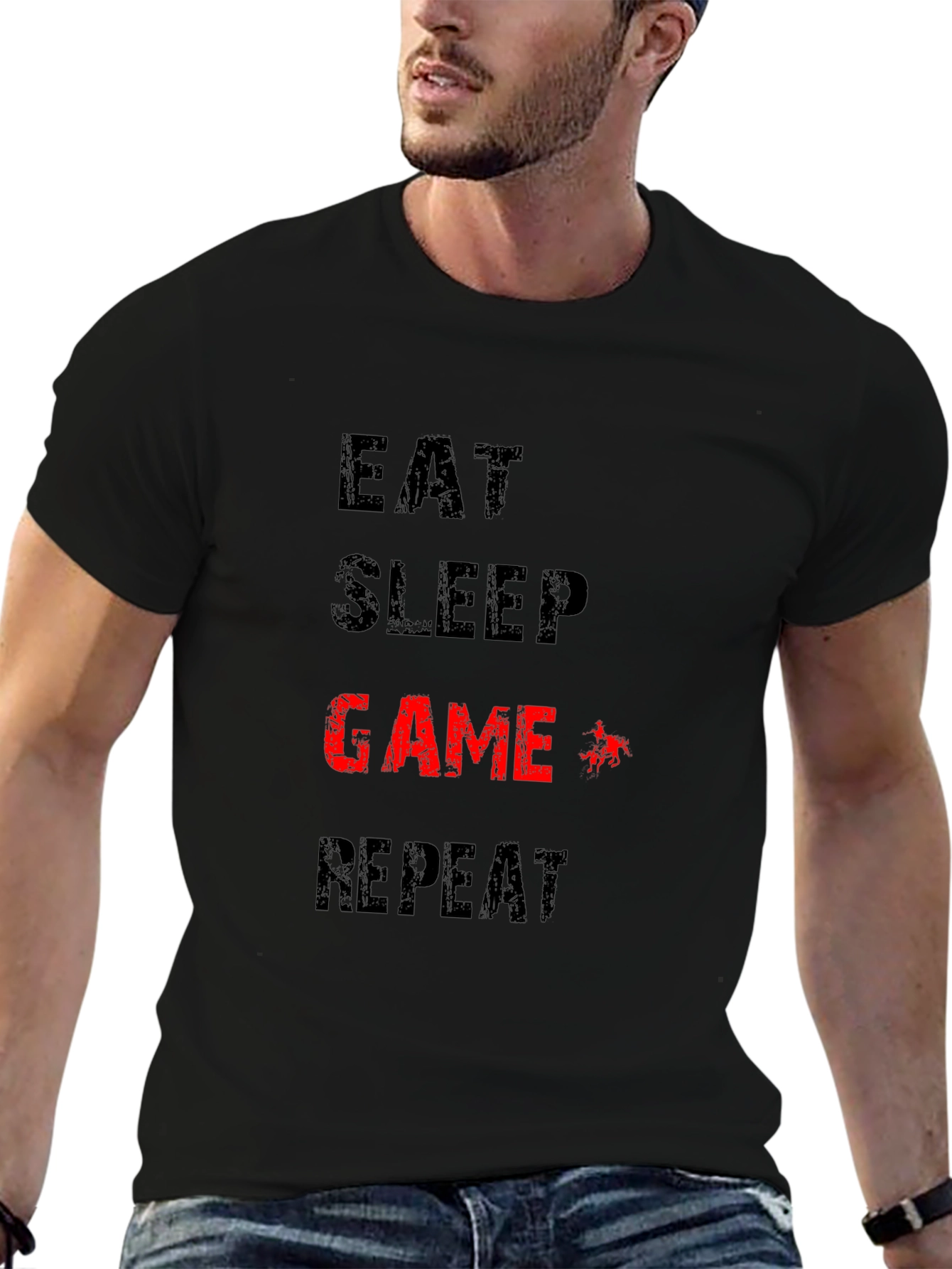 Eat Sleep Game Repeat Black T-Shirt