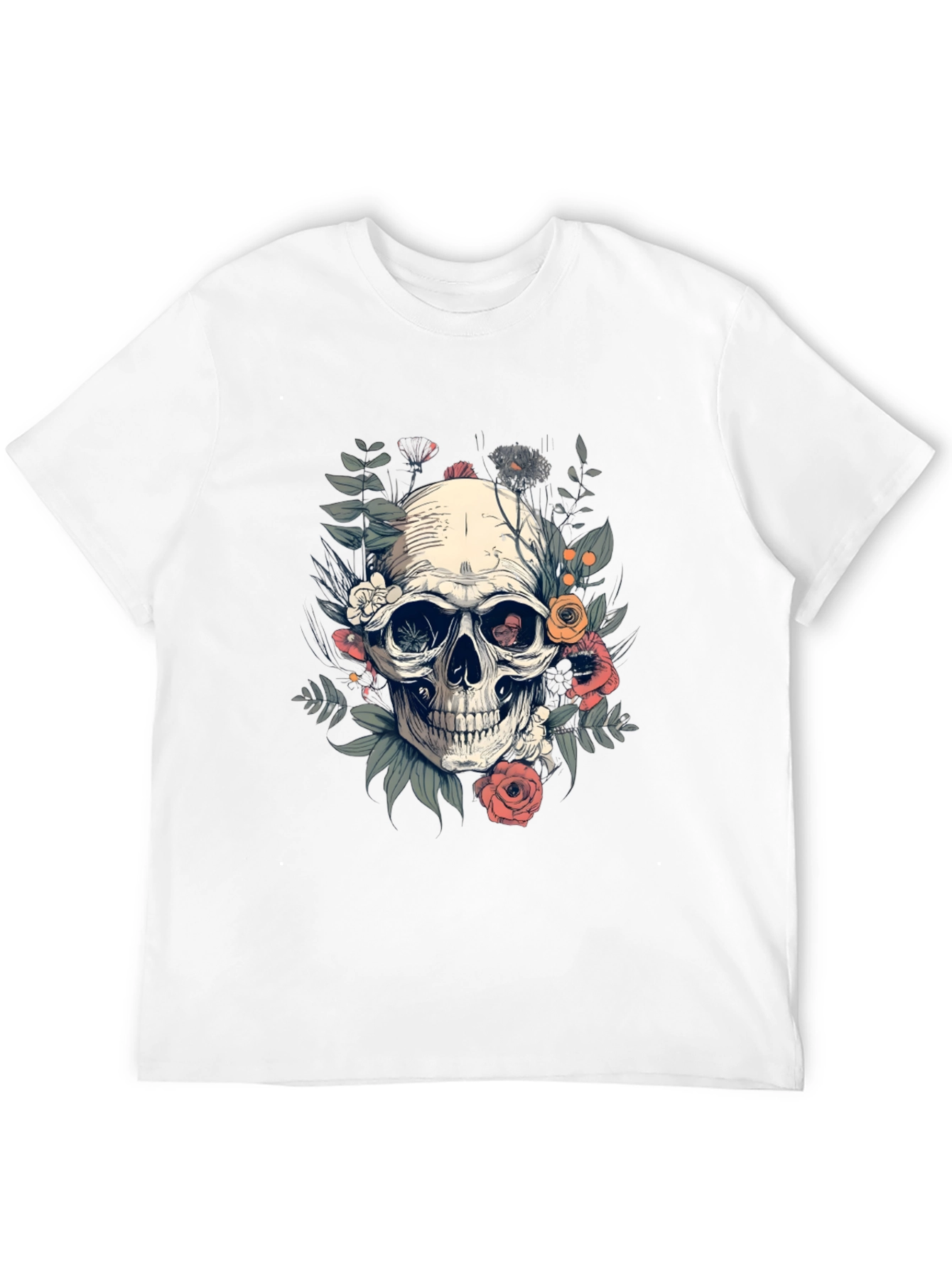 Skull Floral T-Shirt - Black