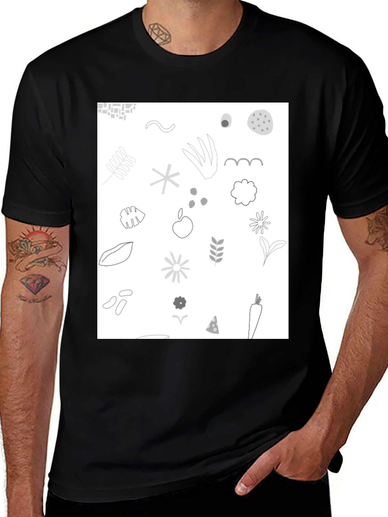 Nature Pattern Black T-Shirt