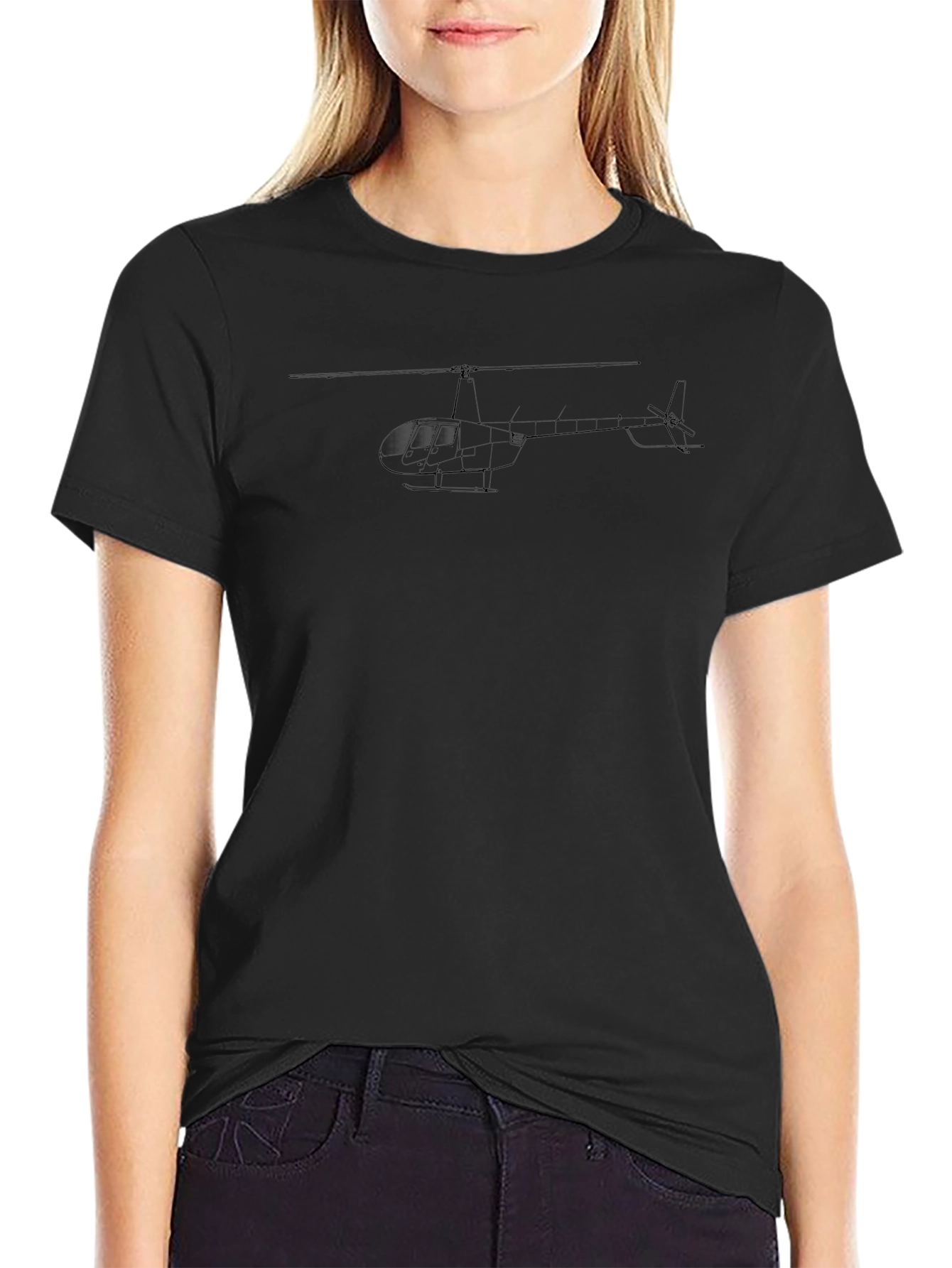 Helicopter Graphic Tee - Black Cotton T-Shirt