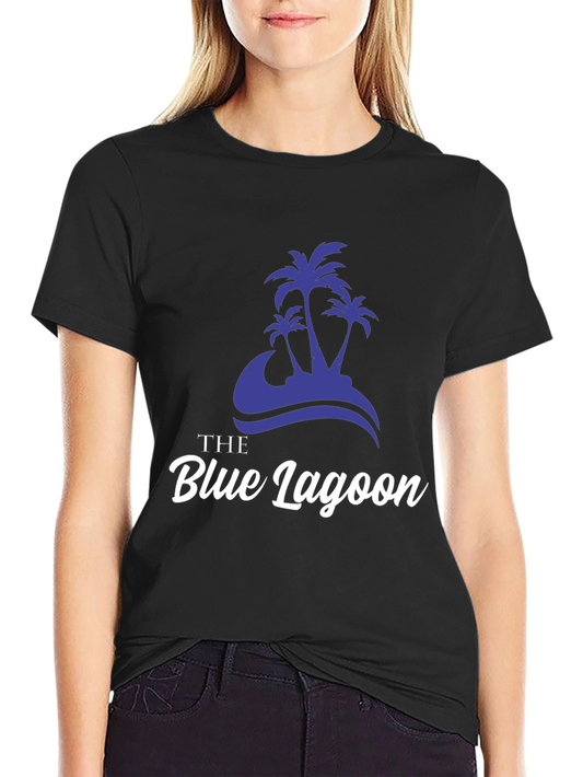 The Blue Lagoon Black T-Shirt Tropical Palm Tree Island Graphic Tee