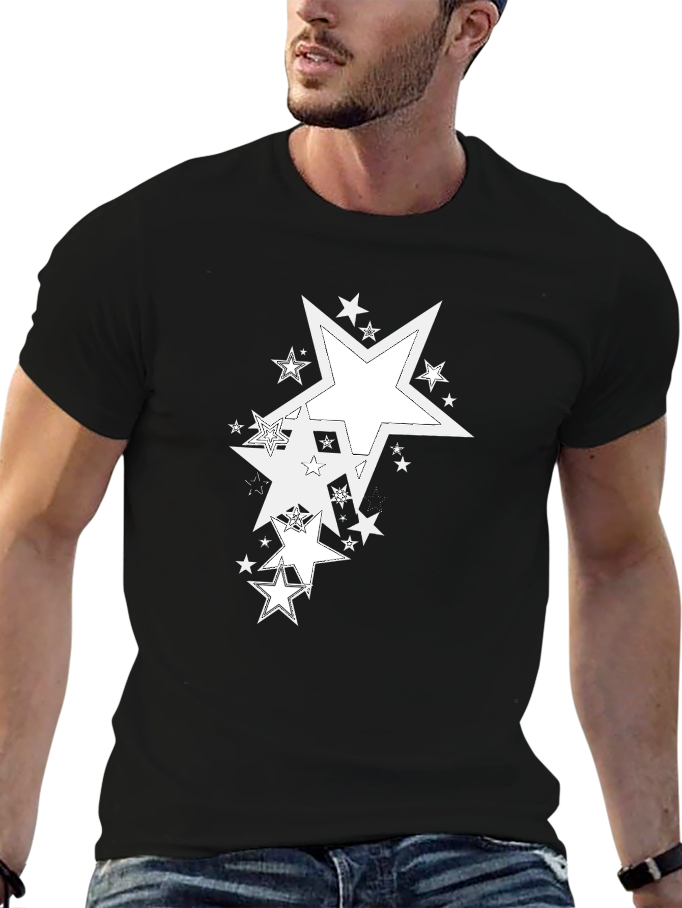 Star Graphic Print Black Tee