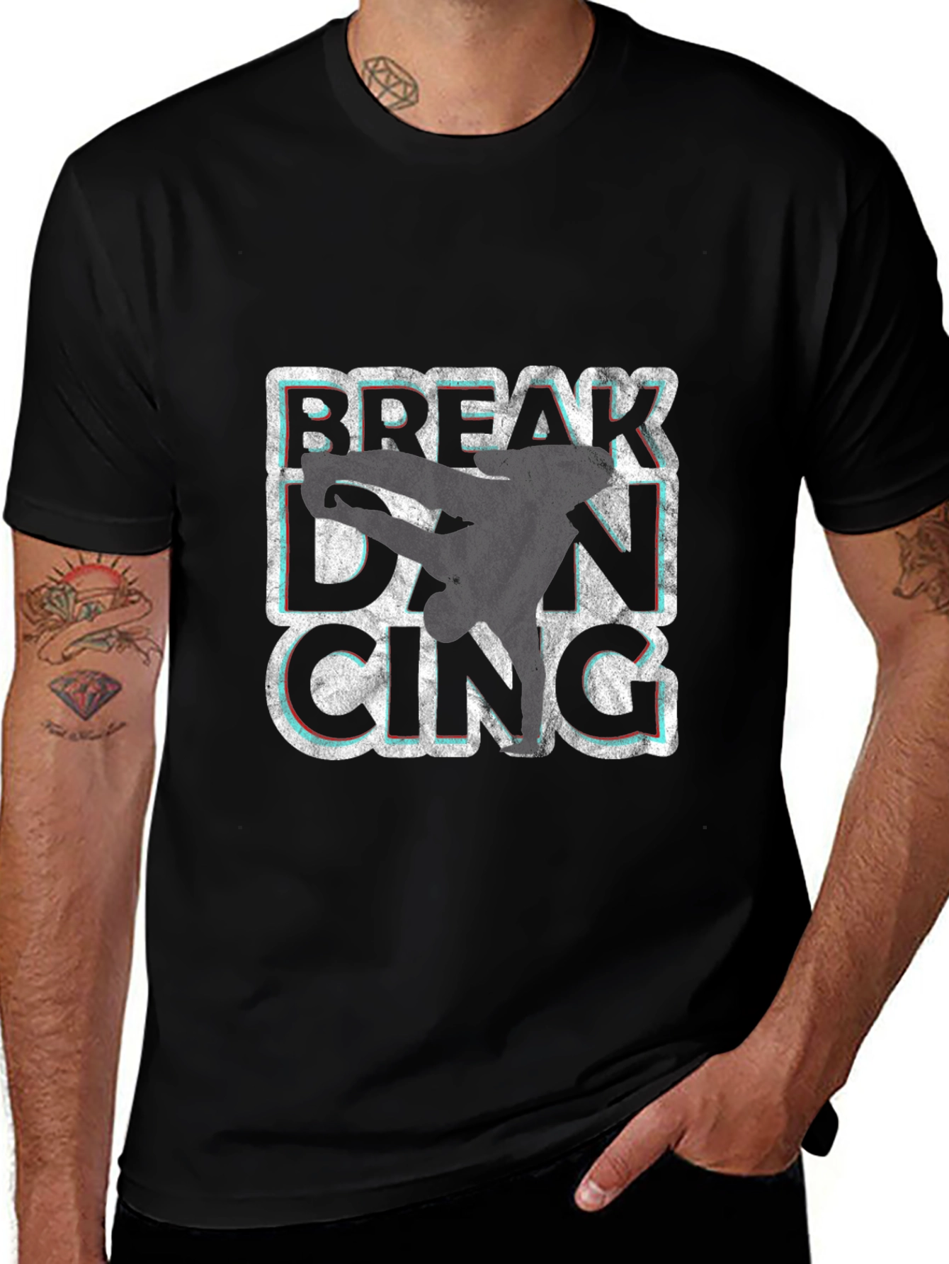 Break Dancing Graphic Tee - Black Crew Neck