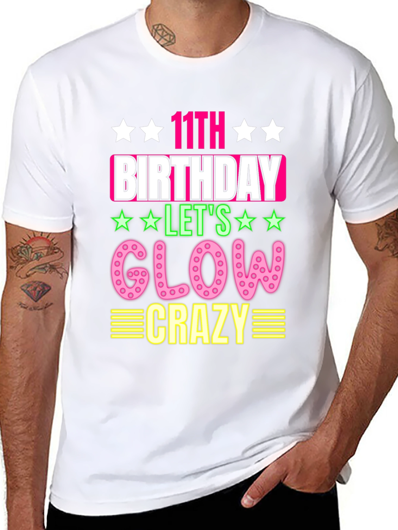 11th Birthday Lets Glow Crazy Black T-Shirt