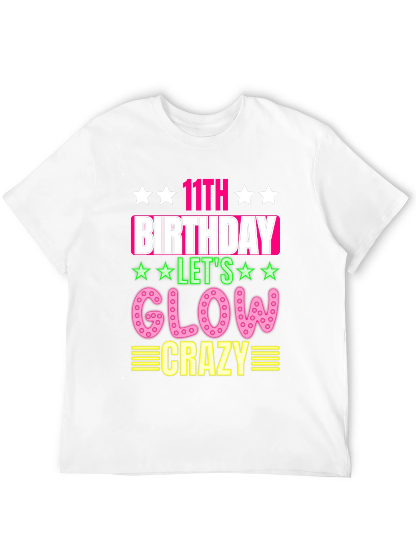 11th Birthday Lets Glow Crazy Black T-Shirt