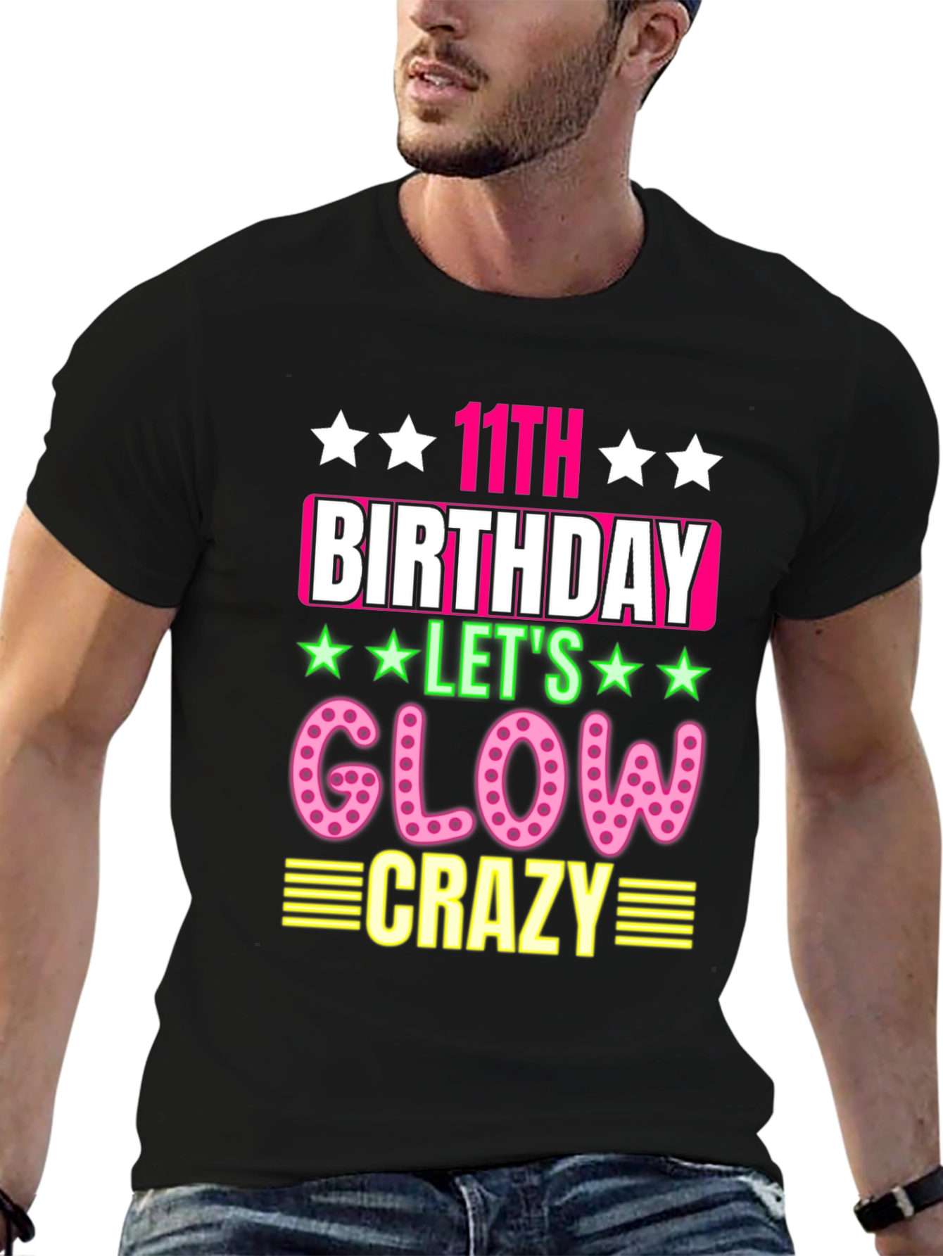 11th Birthday Lets Glow Crazy Black T-Shirt