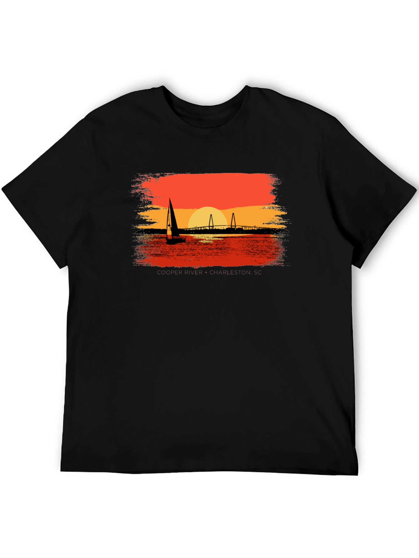 Sunset Sailboat Graphic Tee - Black Cotton T-Shirt