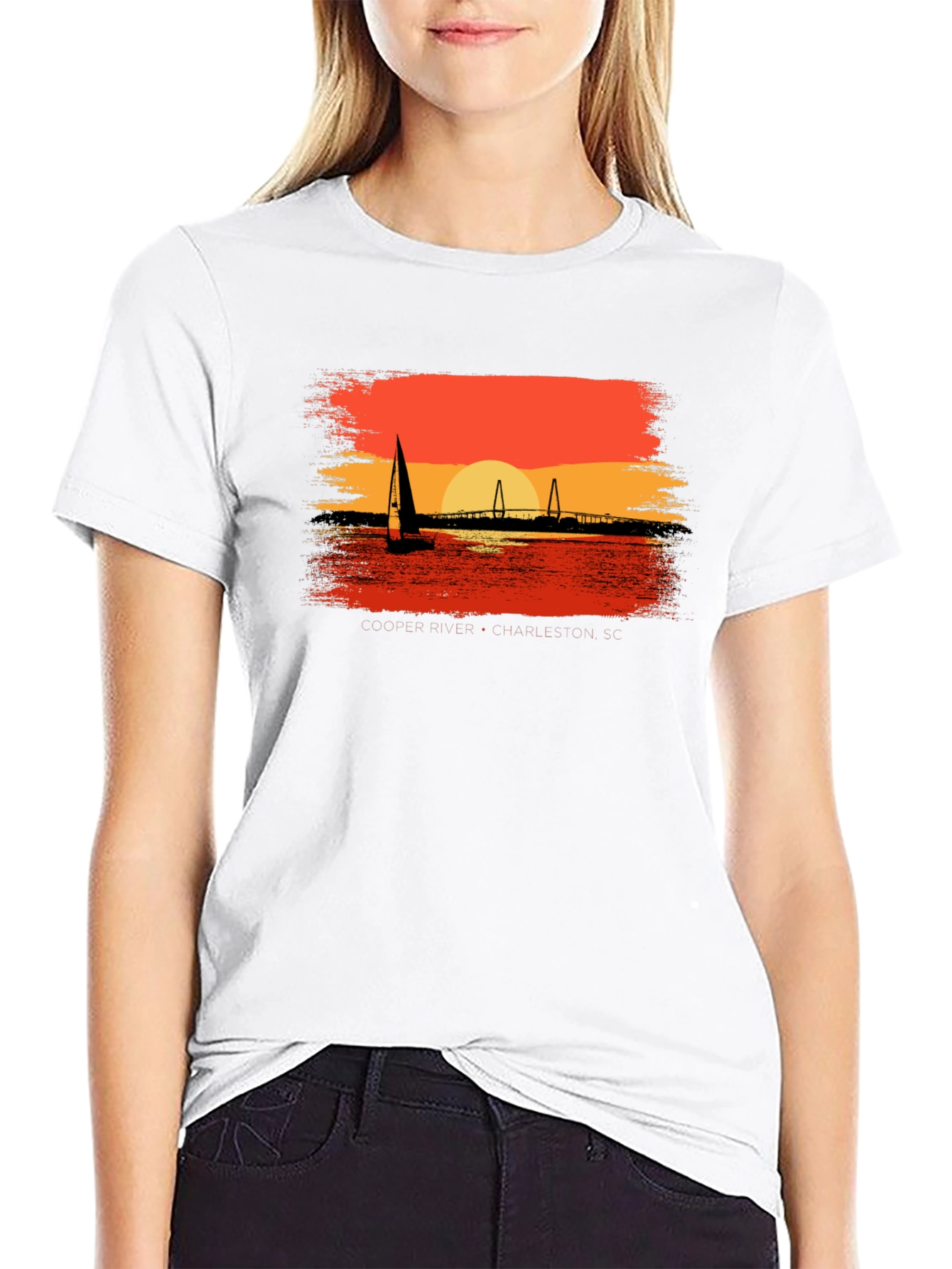 Sunset Sailboat Graphic Tee - Black Cotton T-Shirt