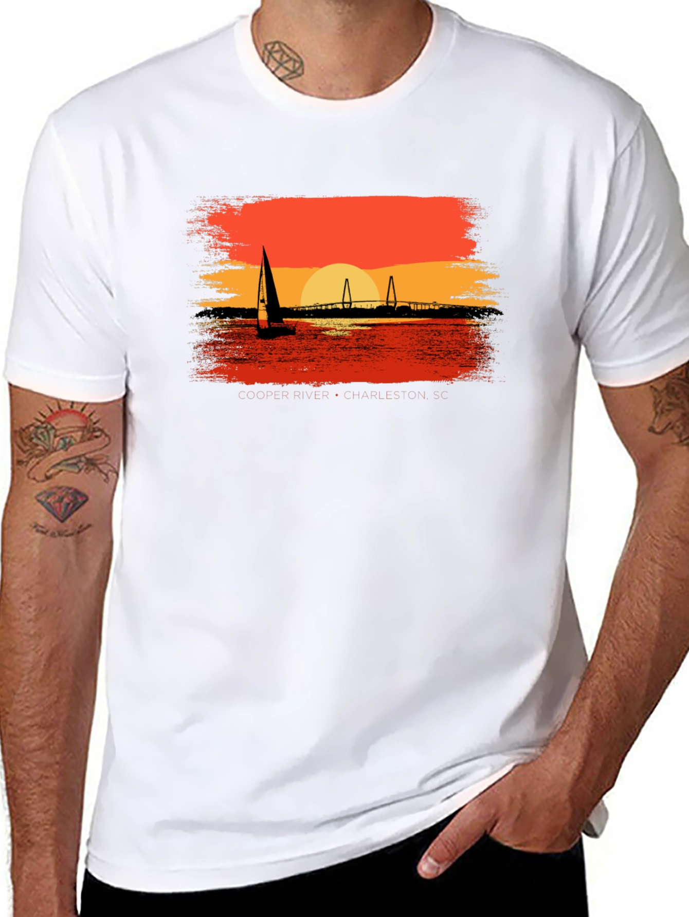Sunset Sailboat Graphic Tee - Black Cotton T-Shirt