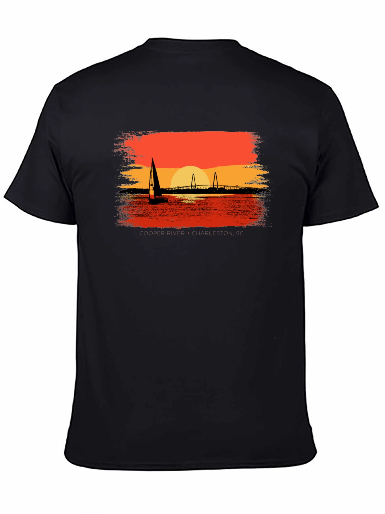 Sunset Sailboat Graphic Tee - Black Cotton T-Shirt