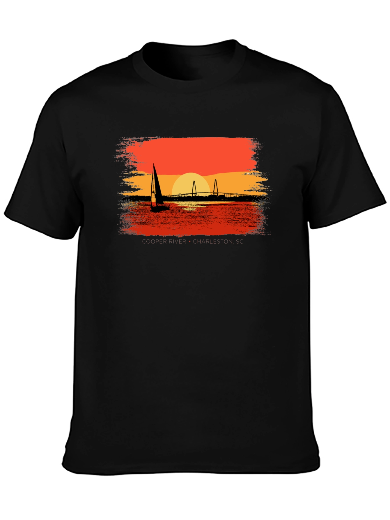 Sunset Sailboat Graphic Tee - Black Cotton T-Shirt
