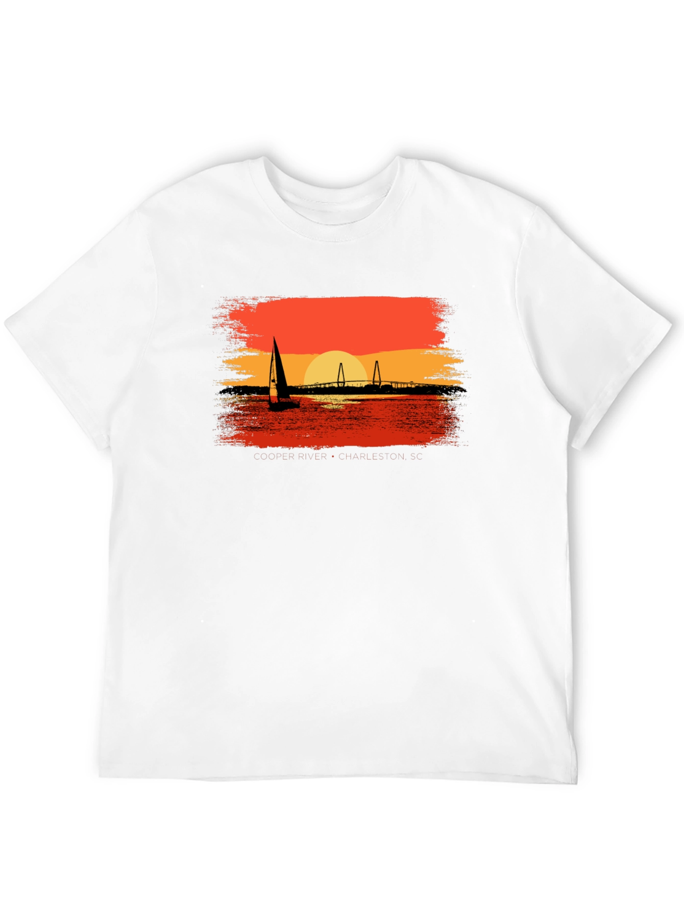 Sunset Sailboat Graphic Tee - Black Cotton T-Shirt
