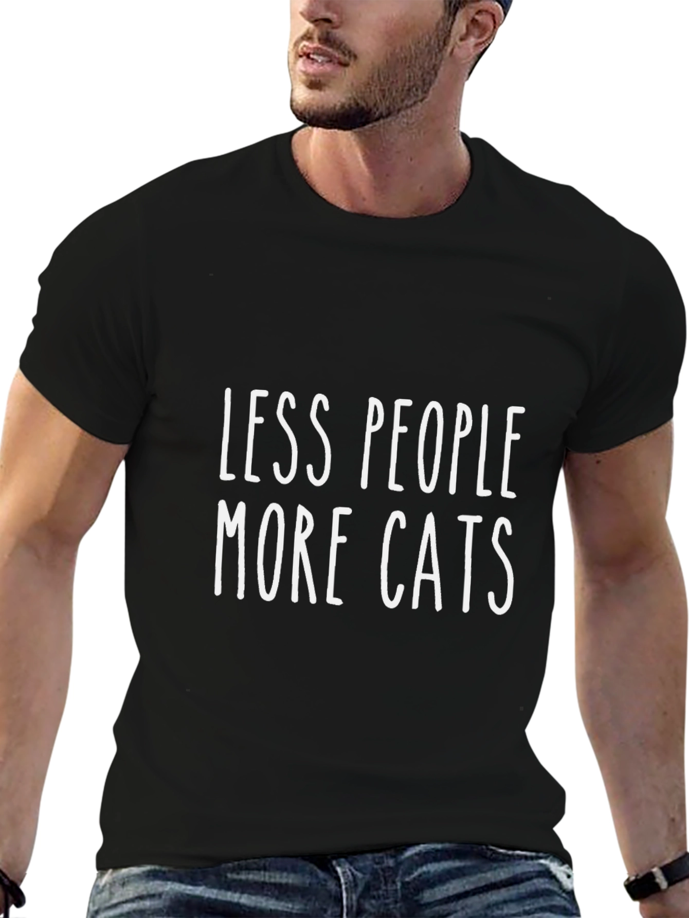 Less People More Cats Black T-Shirt