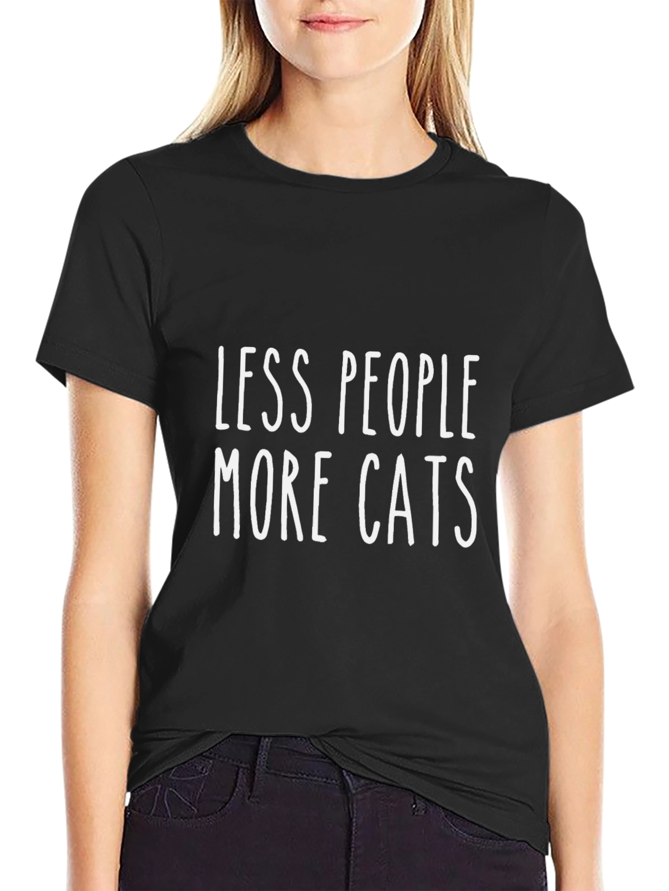 Less People More Cats Black T-Shirt