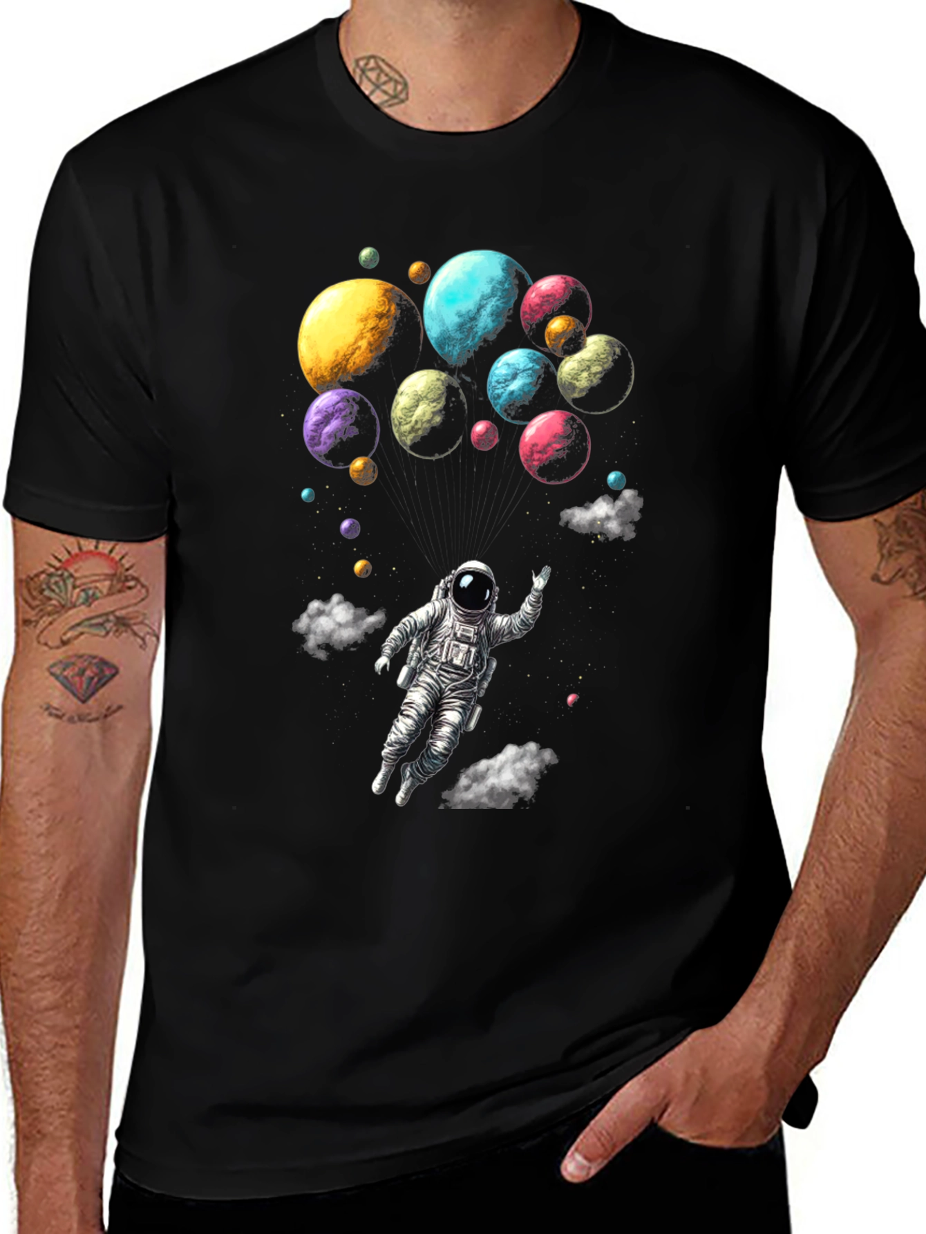 Astronaut & Planets Graphic Tee - Mens Black T-Shirt