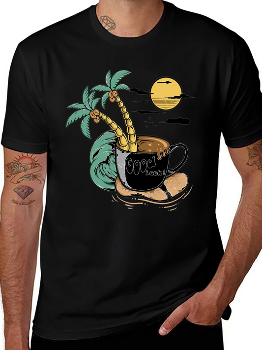 Tropical Coffee Mug T-Shirt - Good Luck Palm Tree Moon Tee