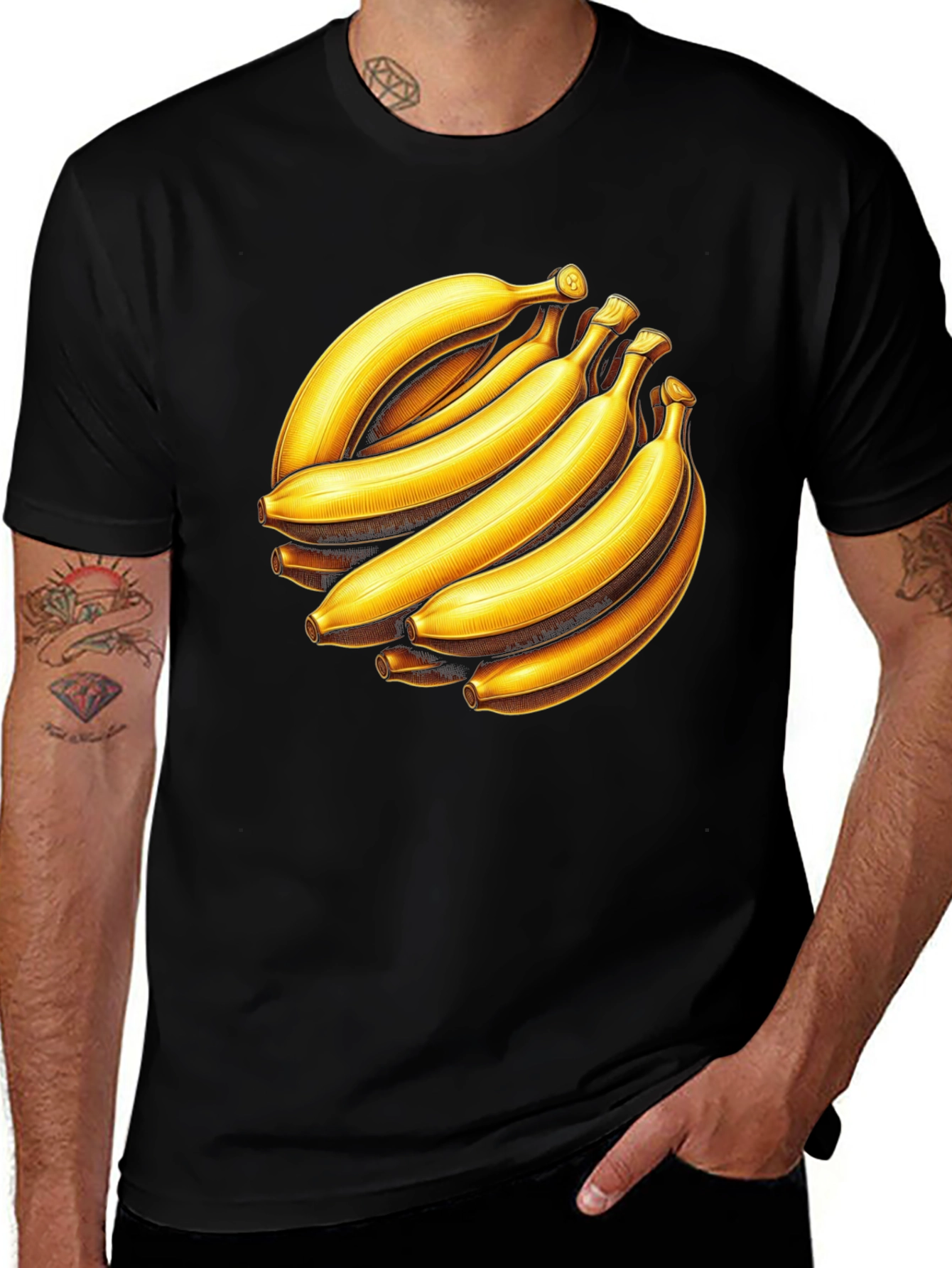 Banana Bunch Graphic Tee - Black Cotton Casual T-Shirt