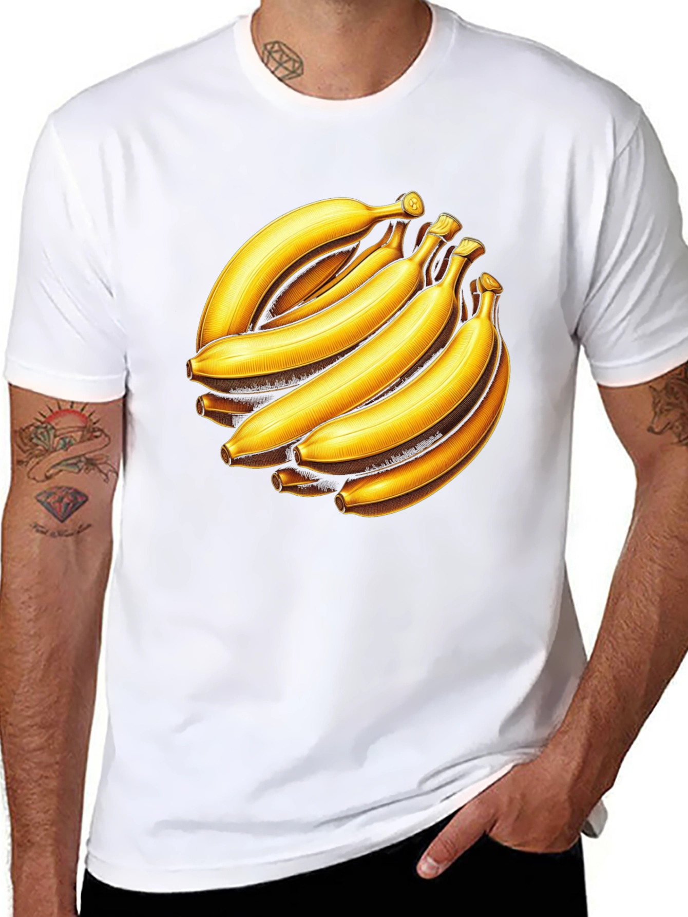 Banana Bunch Graphic Tee - Black Cotton Casual T-Shirt