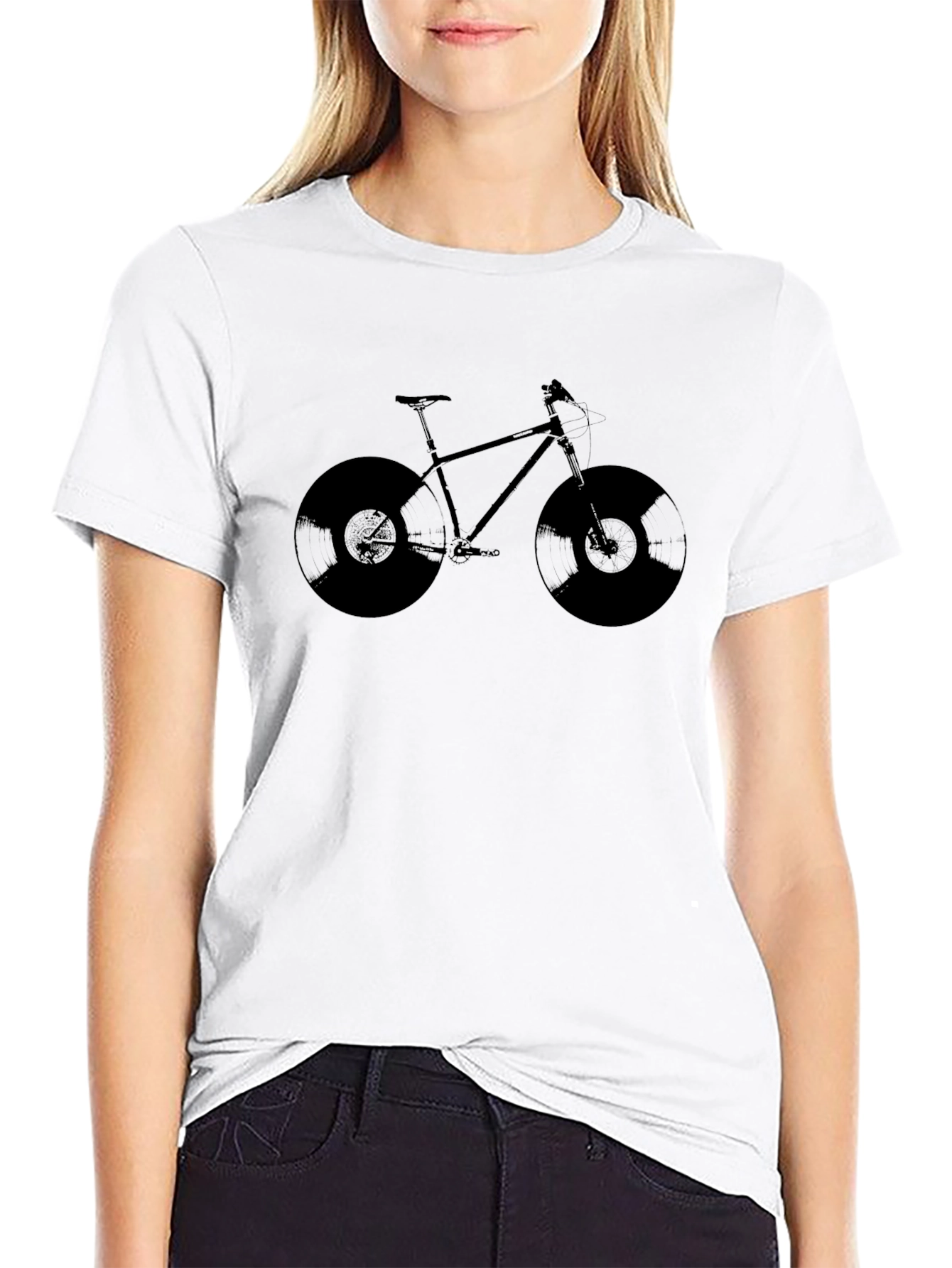 Vinyl Bike Graphic Tee - Classic Black Cotton T-Shirt