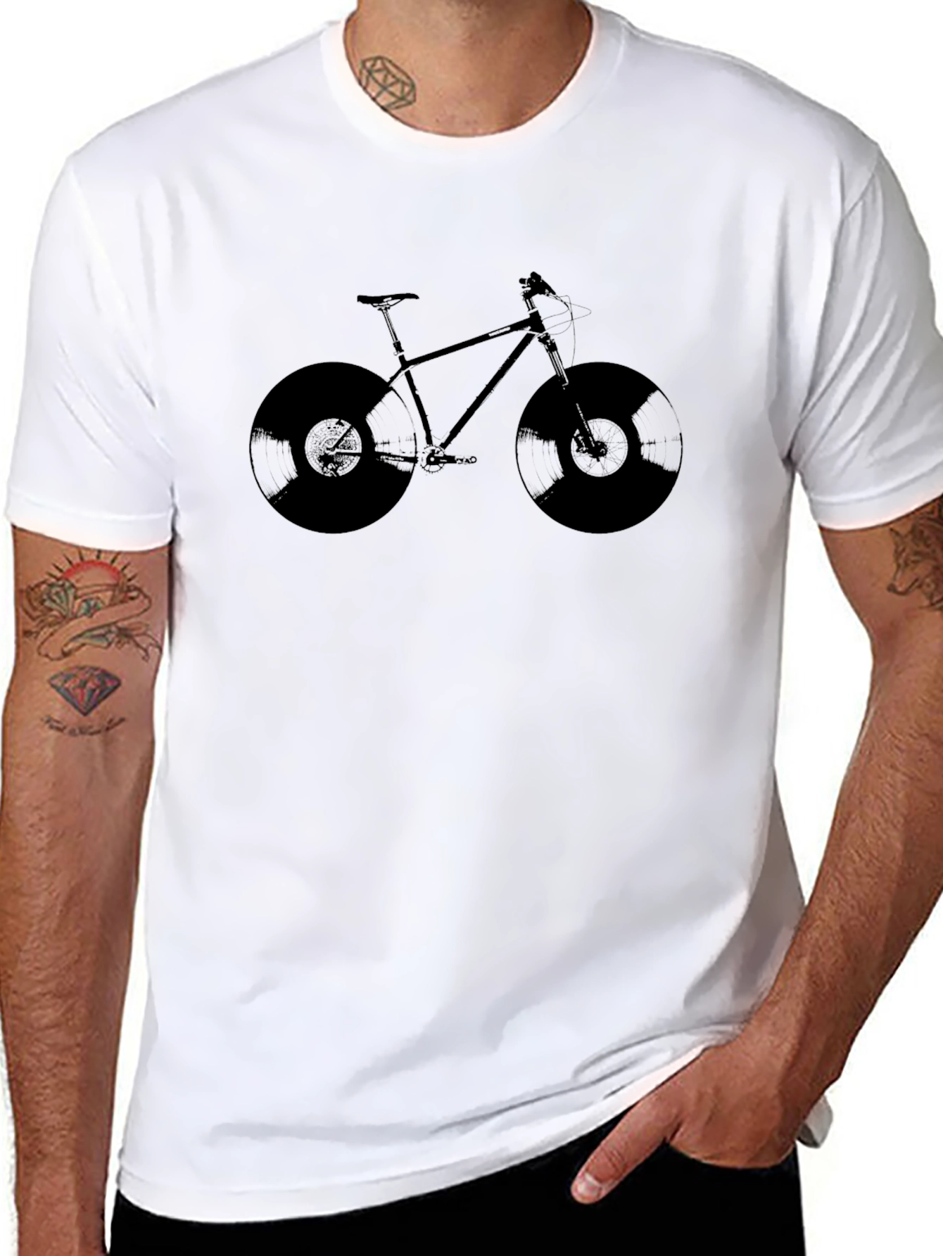 Vinyl Bike Graphic Tee - Classic Black Cotton T-Shirt