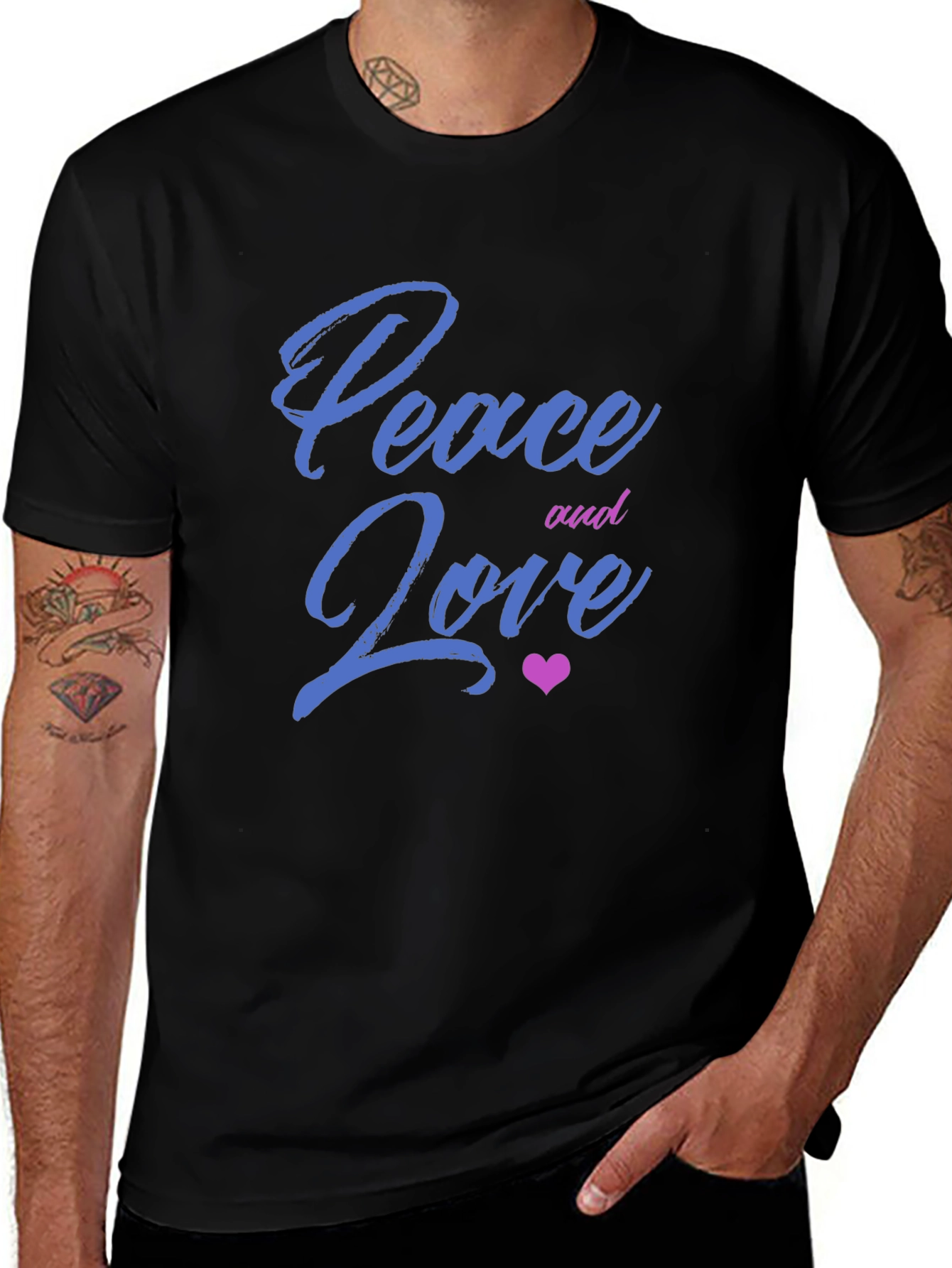 Peace and Love Graphic Tee - Mens Black T-Shirt