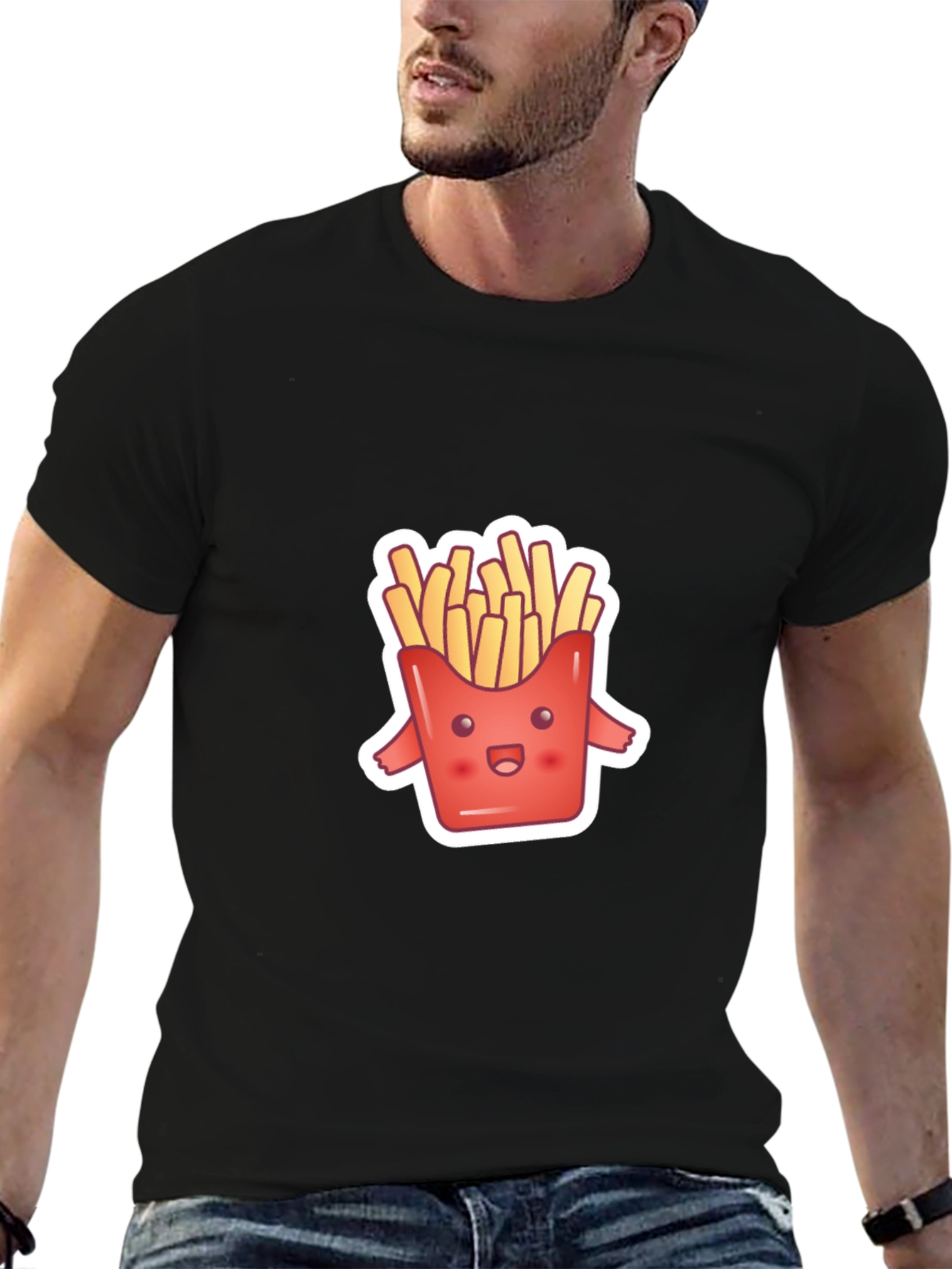 Cute Fries Graphic Tee - Black Comfort Fit