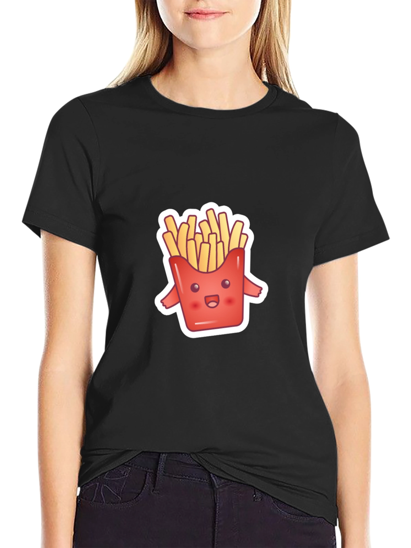 Cute Fries Graphic Tee - Black Comfort Fit
