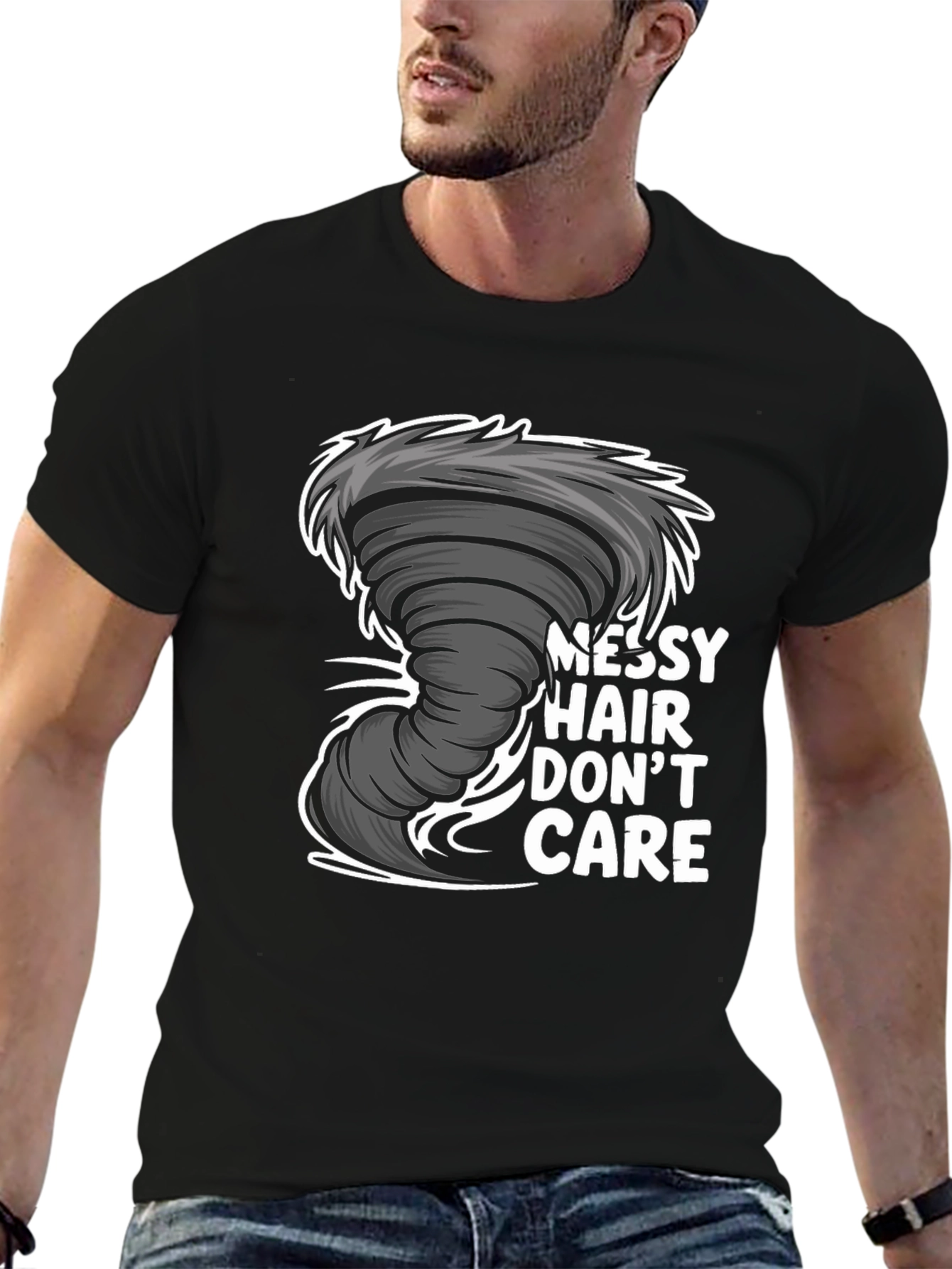Messy Hair Dont Care Black T-Shirt