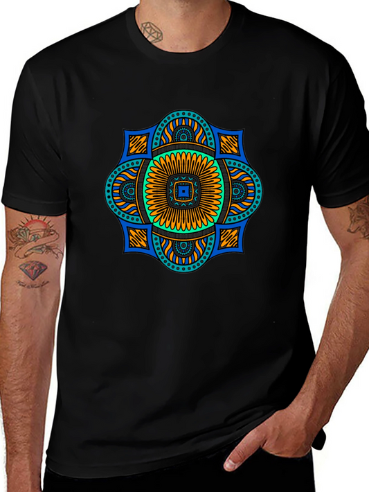Black Tee with Colorful Mandala Design