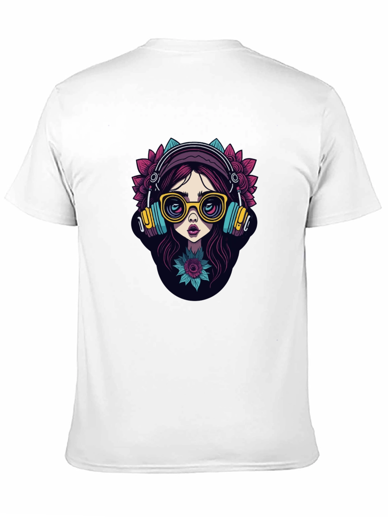 Girl with Headphones Graphic Black T-Shirt