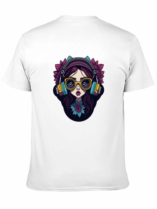 Girl with Headphones Graphic Black T-Shirt