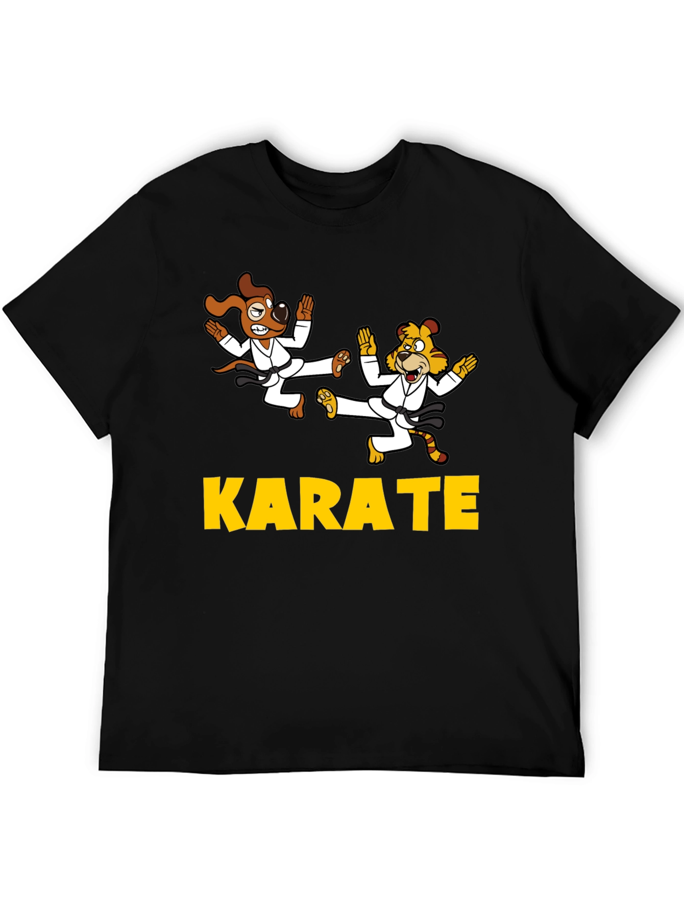 Karate Dog & Tiger Black T-Shirt