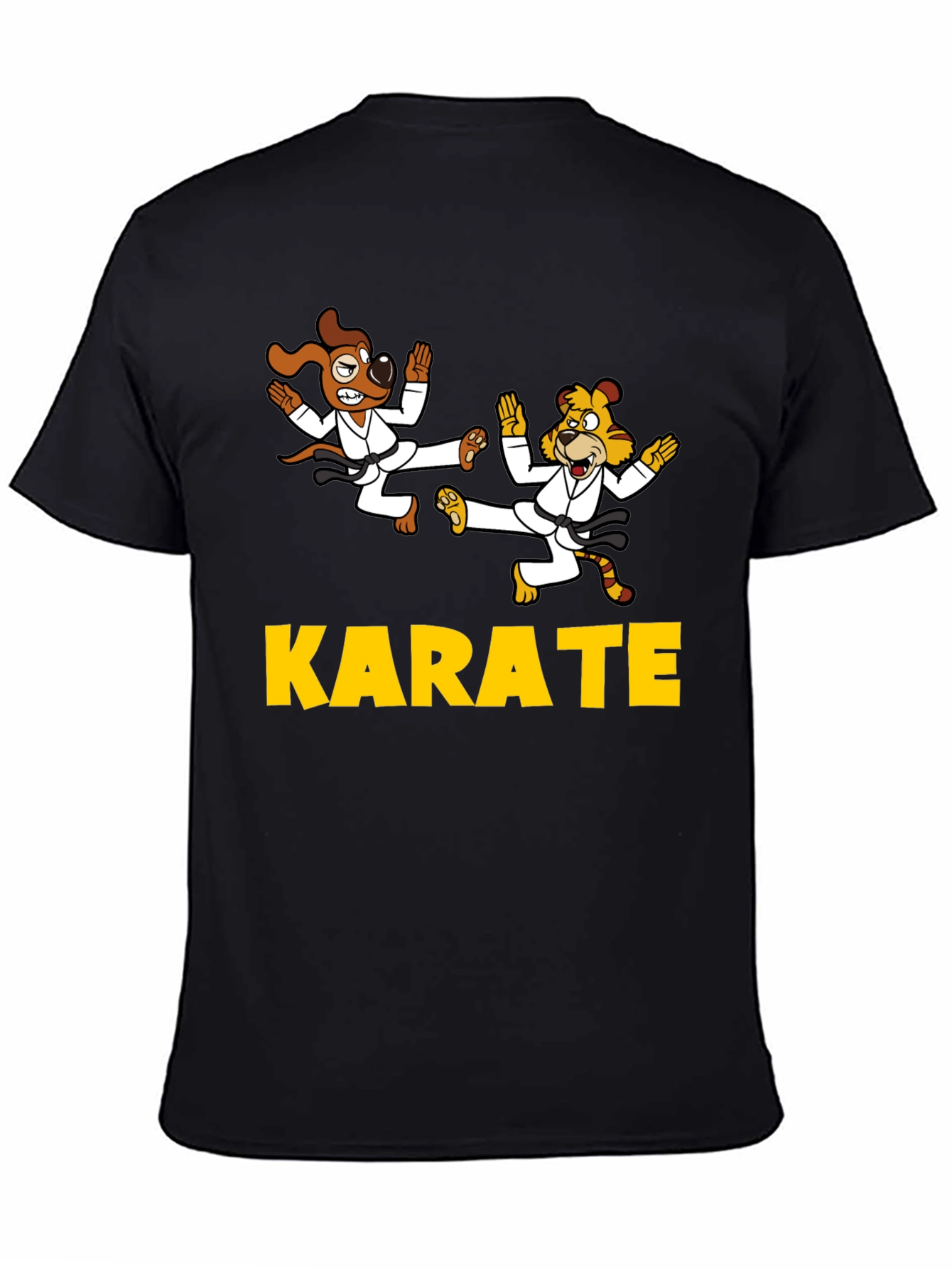 Karate Dog & Tiger Black T-Shirt