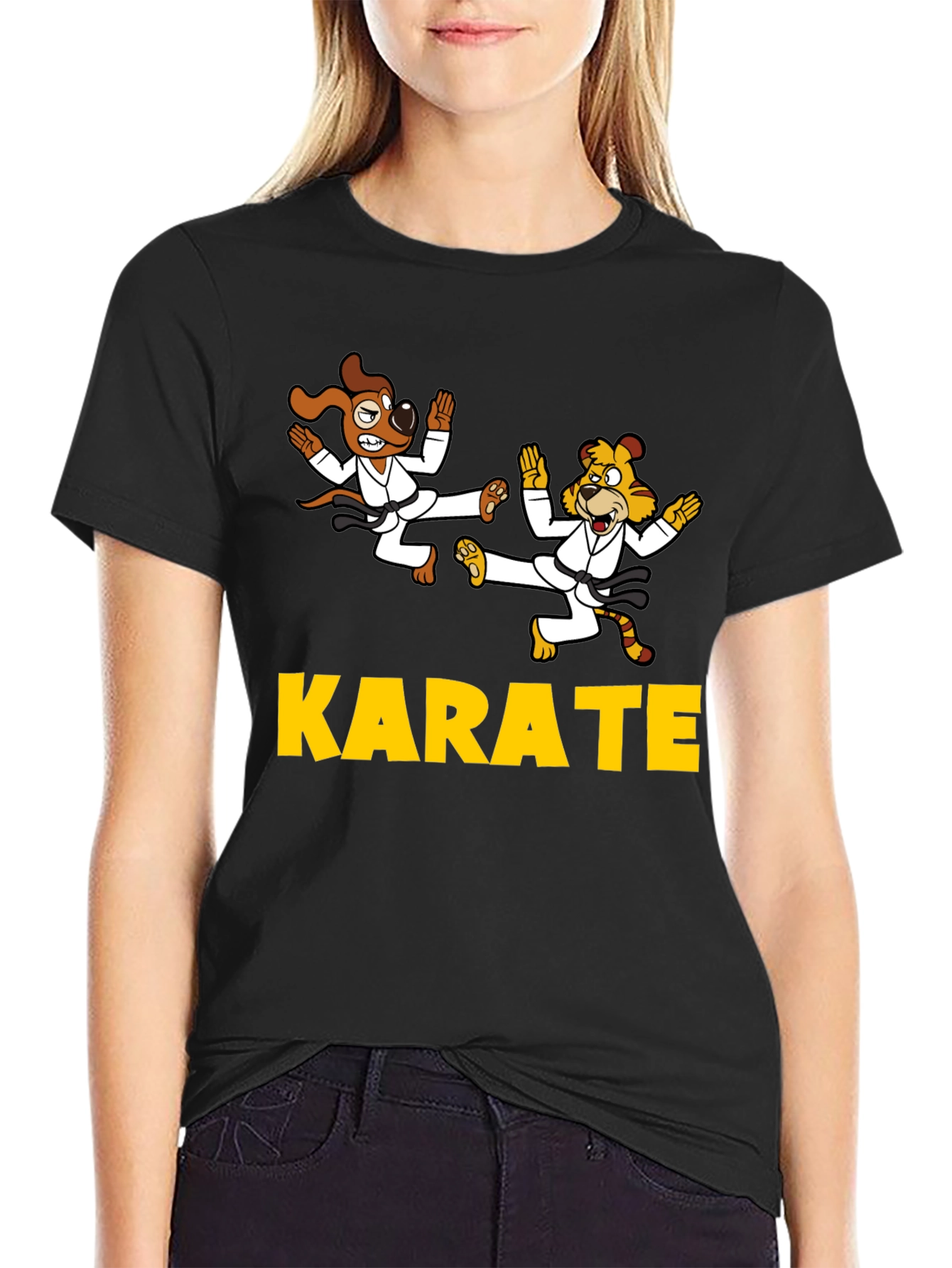 Karate Dog & Tiger Black T-Shirt