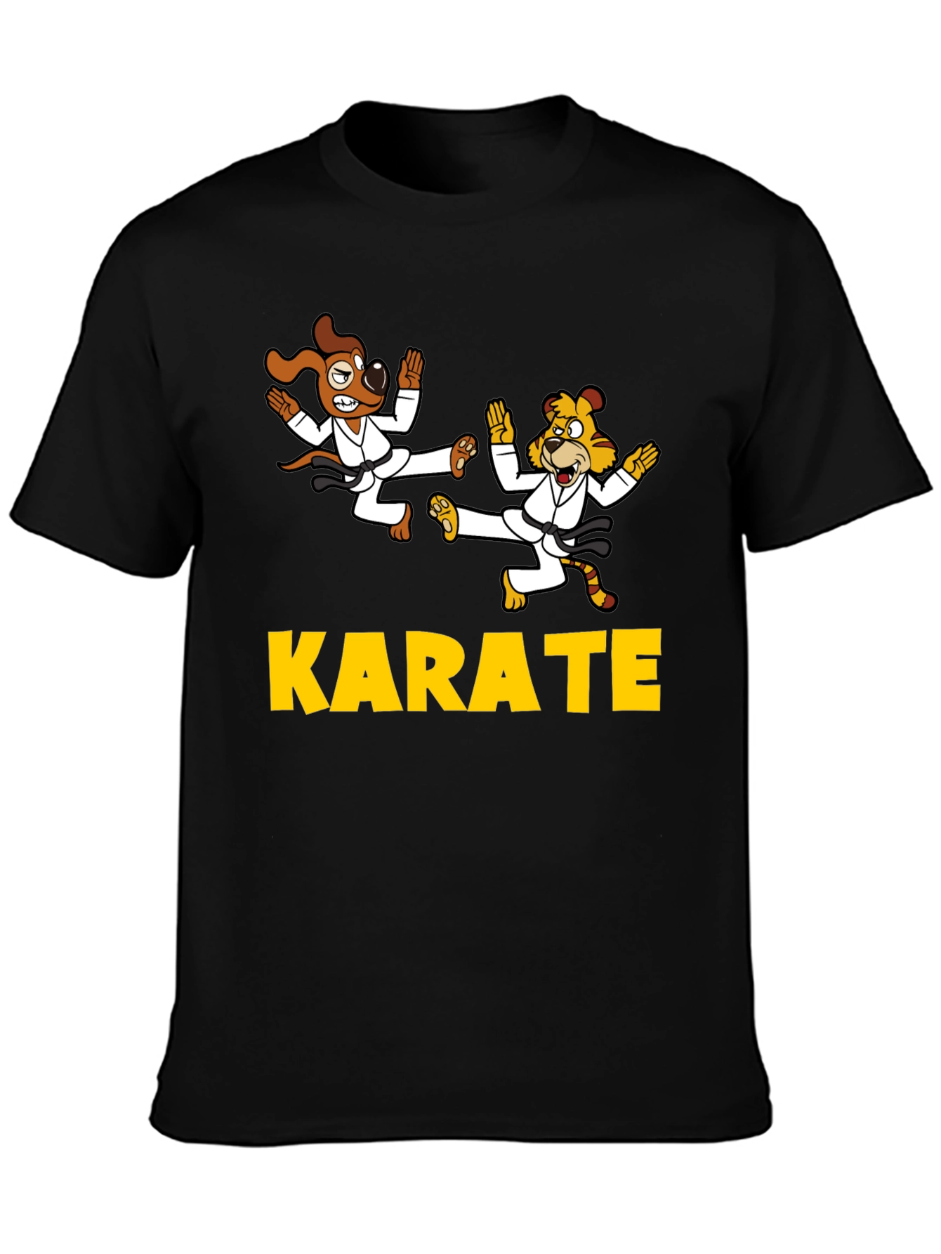 Karate Dog & Tiger Black T-Shirt