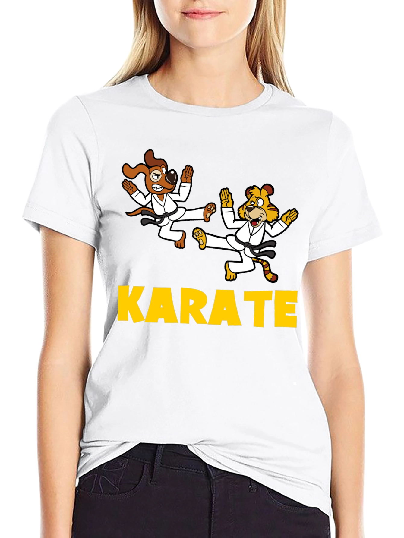 Karate Dog & Tiger Black T-Shirt