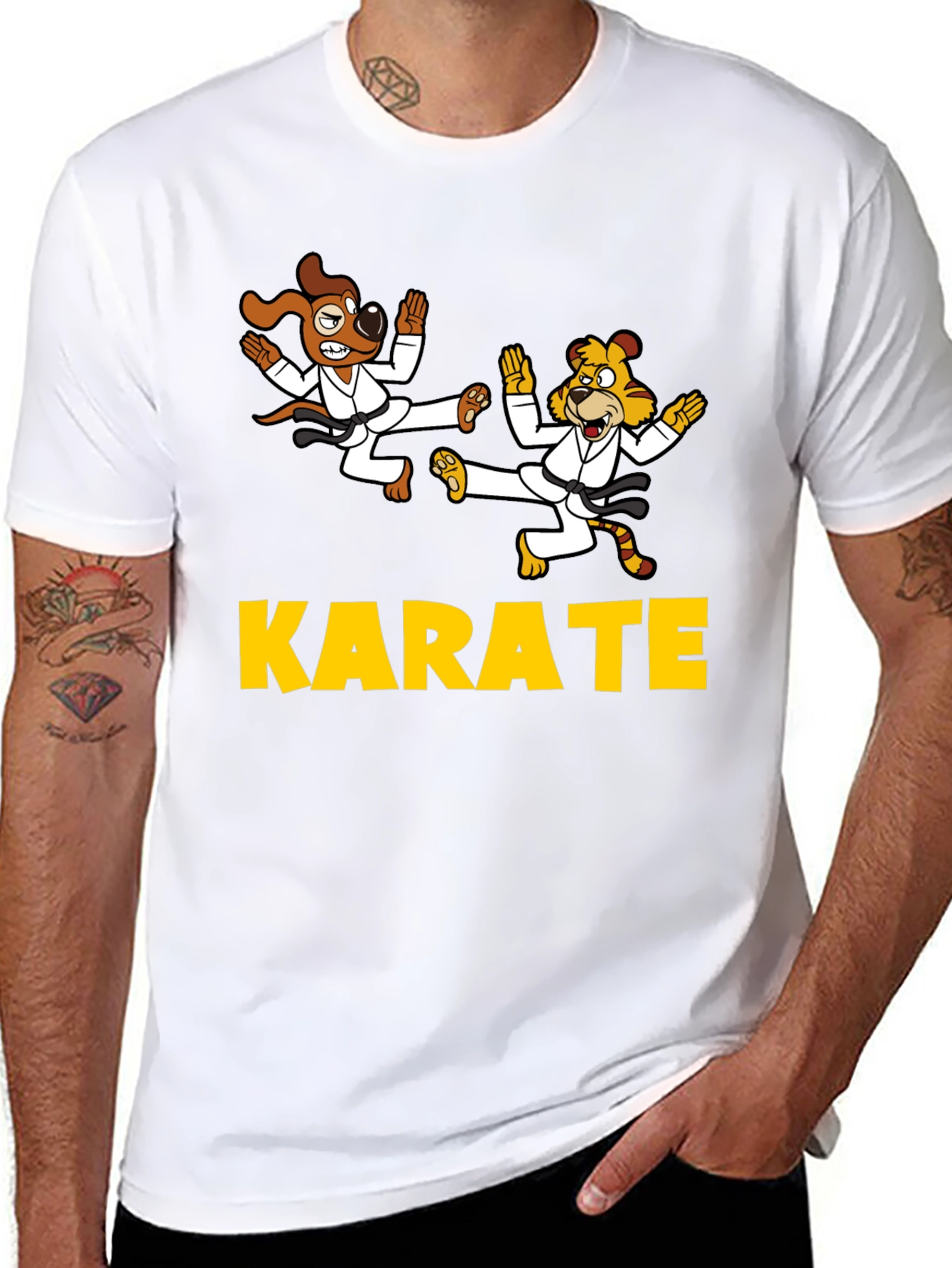 Karate Dog & Tiger Black T-Shirt