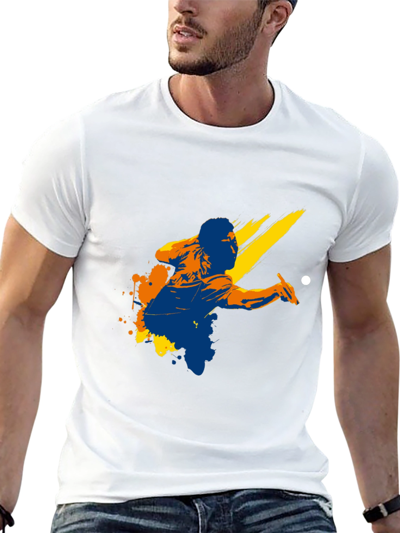 Graphic Print Black T-Shirt - Billiards Player Design